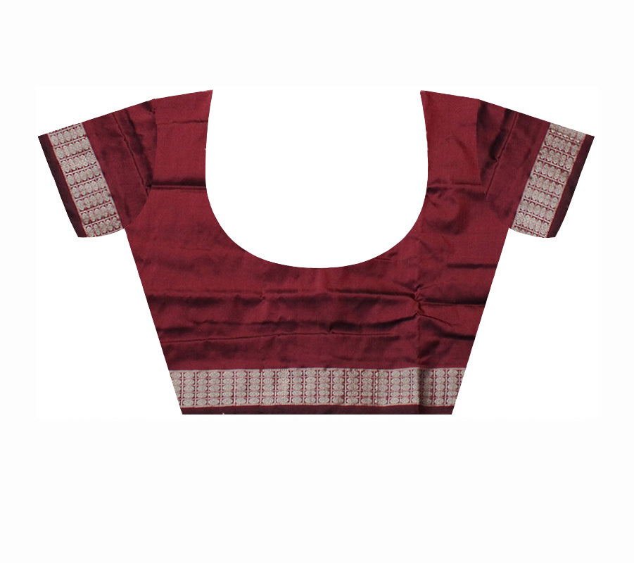 SAPTA WITH NARTAKI PATTERN SKY BLUE AND COFFEE COLOR BASE,ATTACHED WITH MATCHING BLOUSE PIECE. - Koshali Arts & Crafts Enterprise