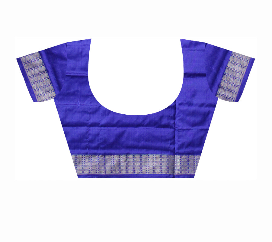 RED AND BLUE COLOR SMALL TERRACOTTA PATTERN PURE SILK SAREE,WITH MATCHING BLOUSE PIECE. - Koshali Arts & Crafts Enterprise