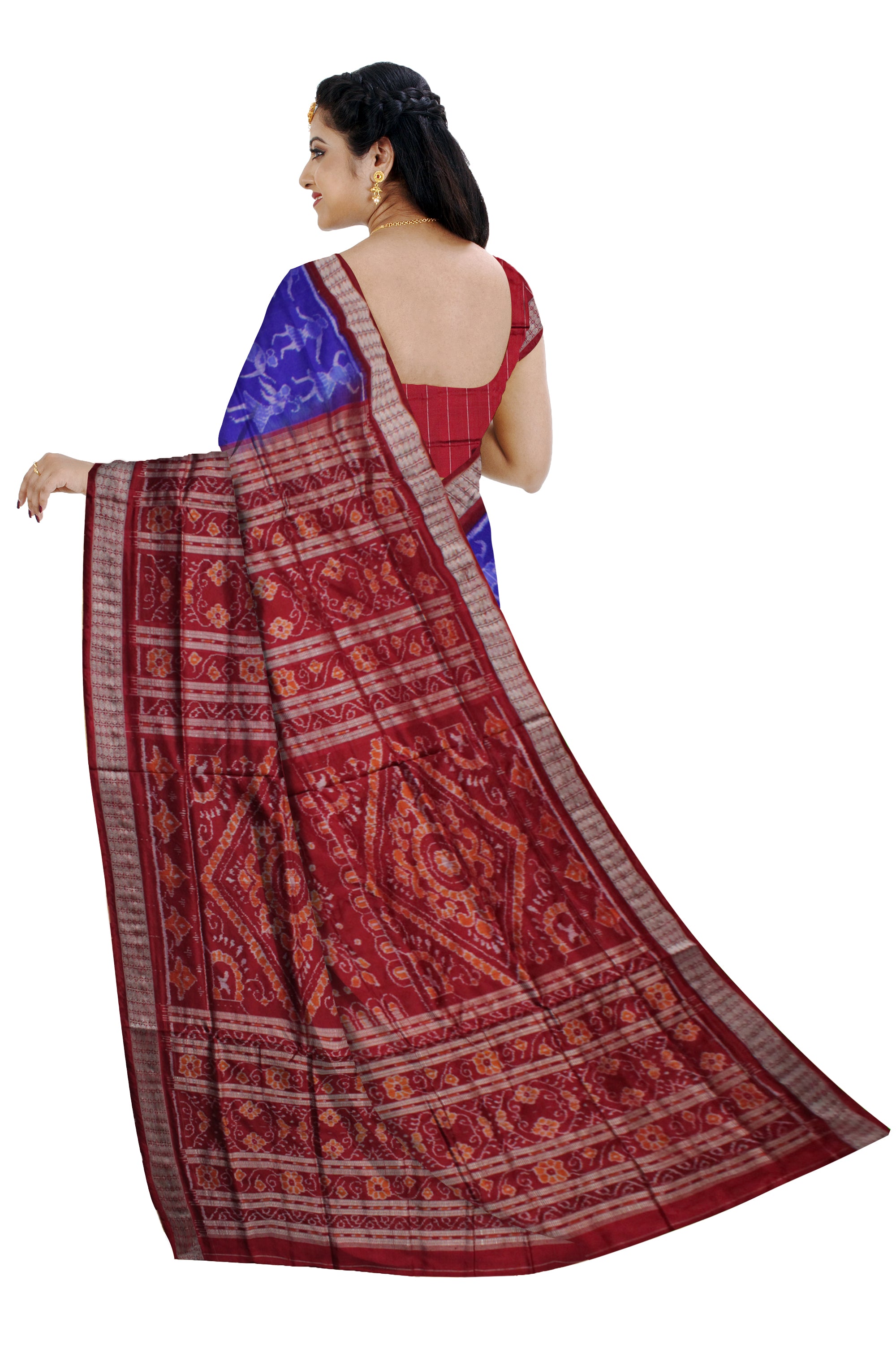 LATEST BLUE AND MAROON COLOR TRIBAL DANCE PATTERN PURE SILK SAREE,WITH BLOUSE PIECE. - Koshali Arts & Crafts Enterprise