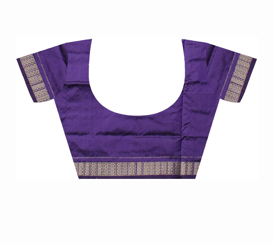 SMALL BOOTY PATTERN PLAIN PATA SAREE IS GREEN AND PURPLE COLOR BASE.WITH MATCHING BLOUSE PIECE. - Koshali Arts & Crafts Enterprise