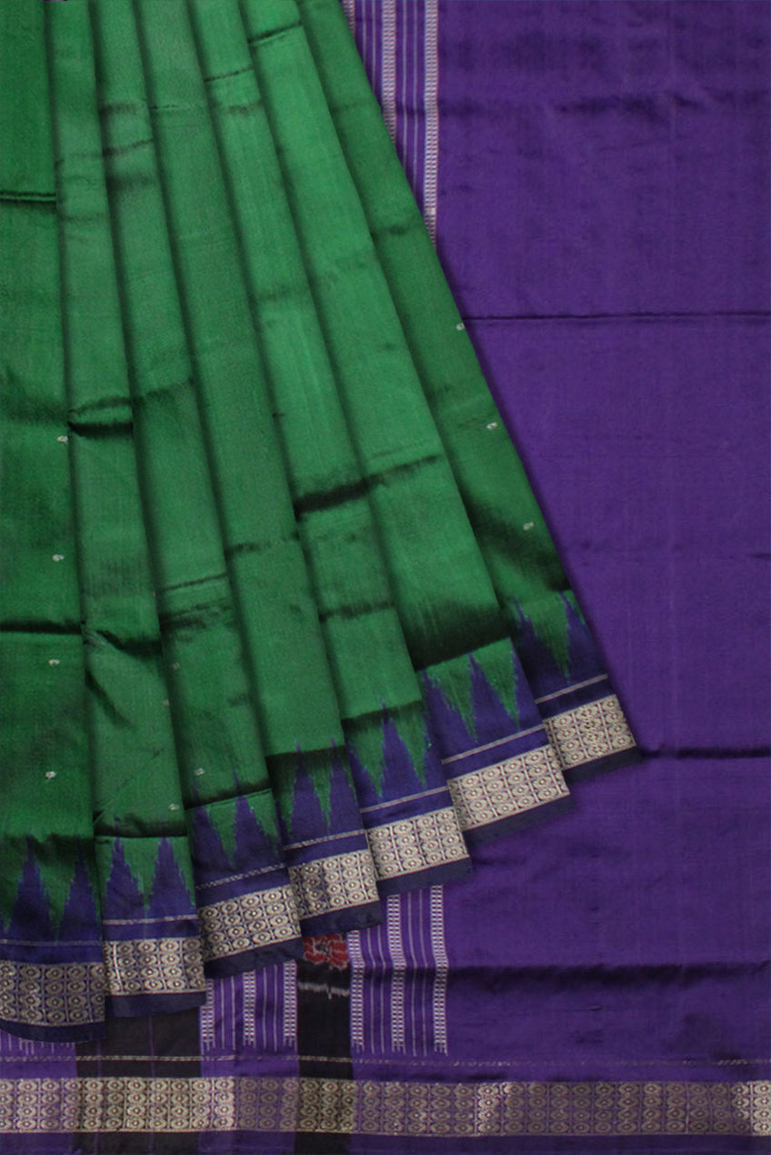 DARK GREEN AND PURPLE COLOR PLAIN PATA SAREE, WITH BLOUSE PIECE. - Koshali Arts & Crafts Enterprise