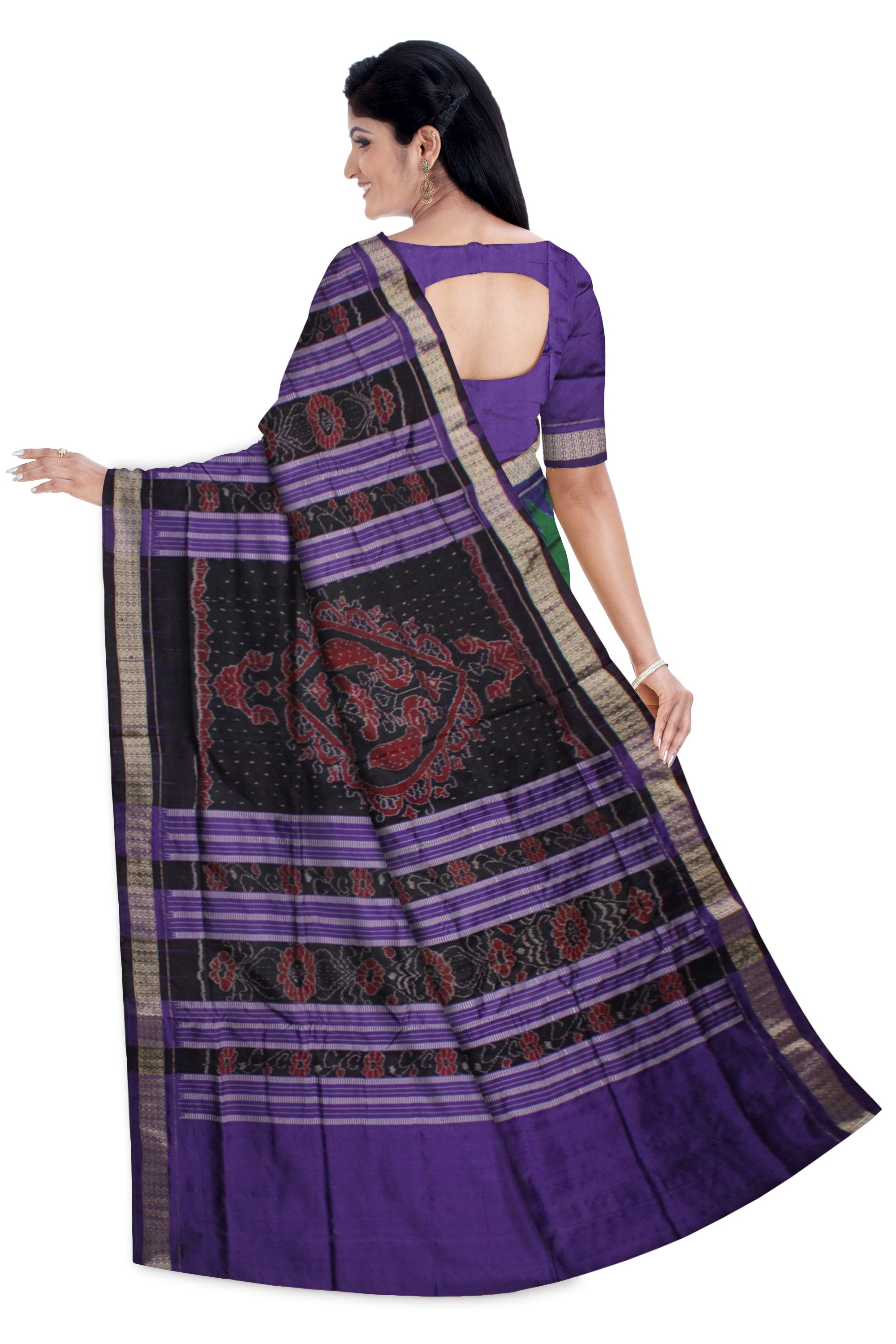 DARK GREEN AND PURPLE COLOR PLAIN PATA SAREE, WITH BLOUSE PIECE. - Koshali Arts & Crafts Enterprise
