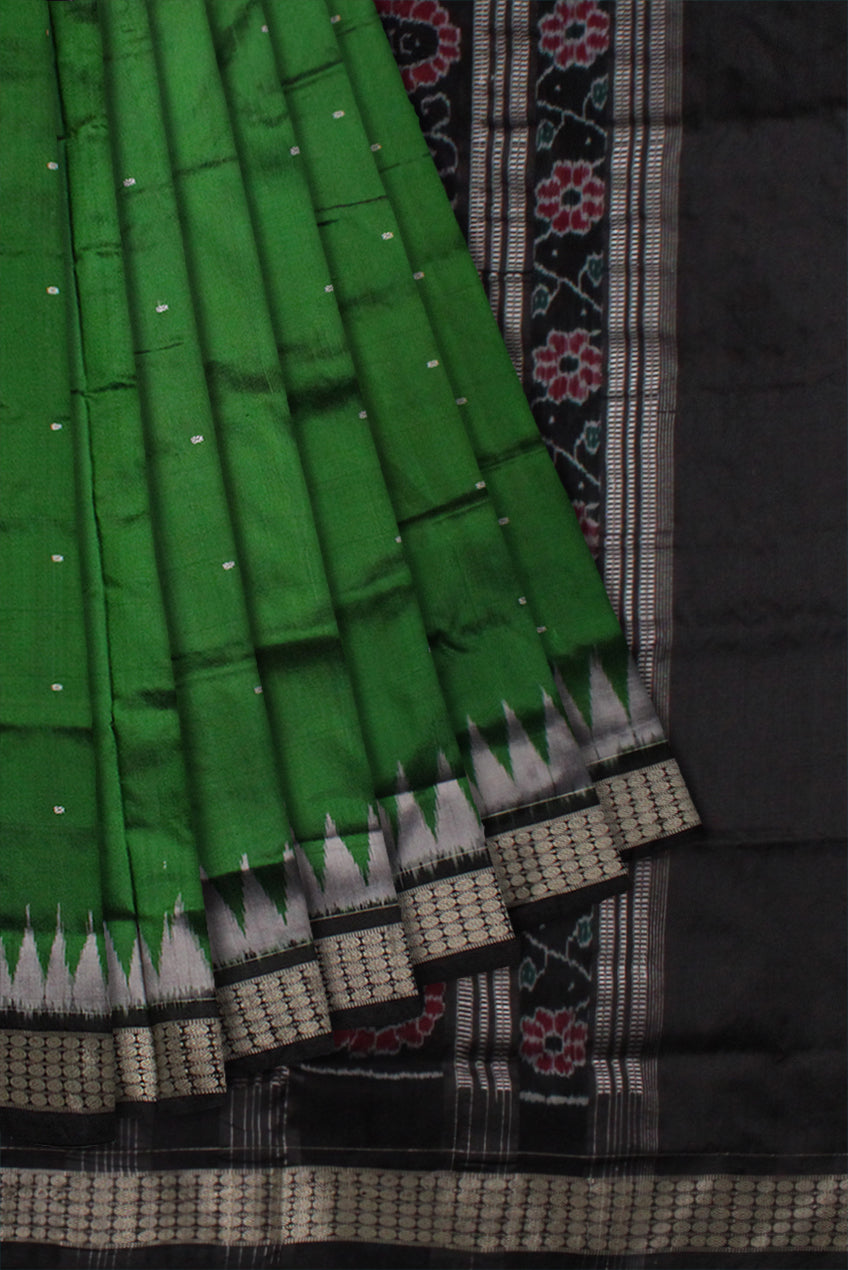 SMALL BOOTY PATTERN PATA SAREE IS GREEN AND BLACK COLOR BASE,COMES WITH MATCHING BLOUSE PIECE. - Koshali Arts & Crafts Enterprise