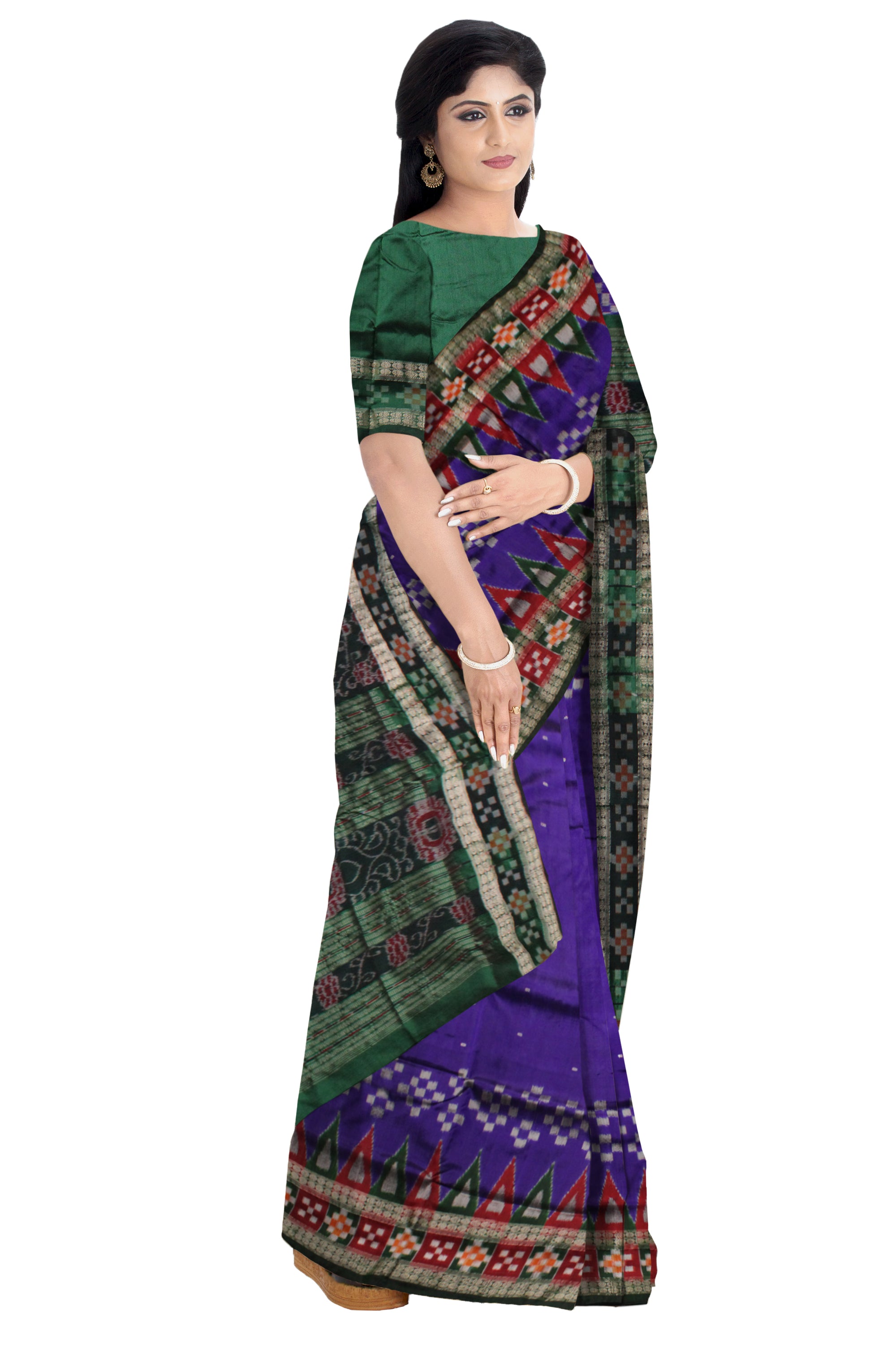 PURPLE AND GREEN COLOR DESIGN DHADI SAPTA PATA SAREE,COMES WITH MATCHING BLOUSE PIECE. - Koshali Arts & Crafts Enterprise