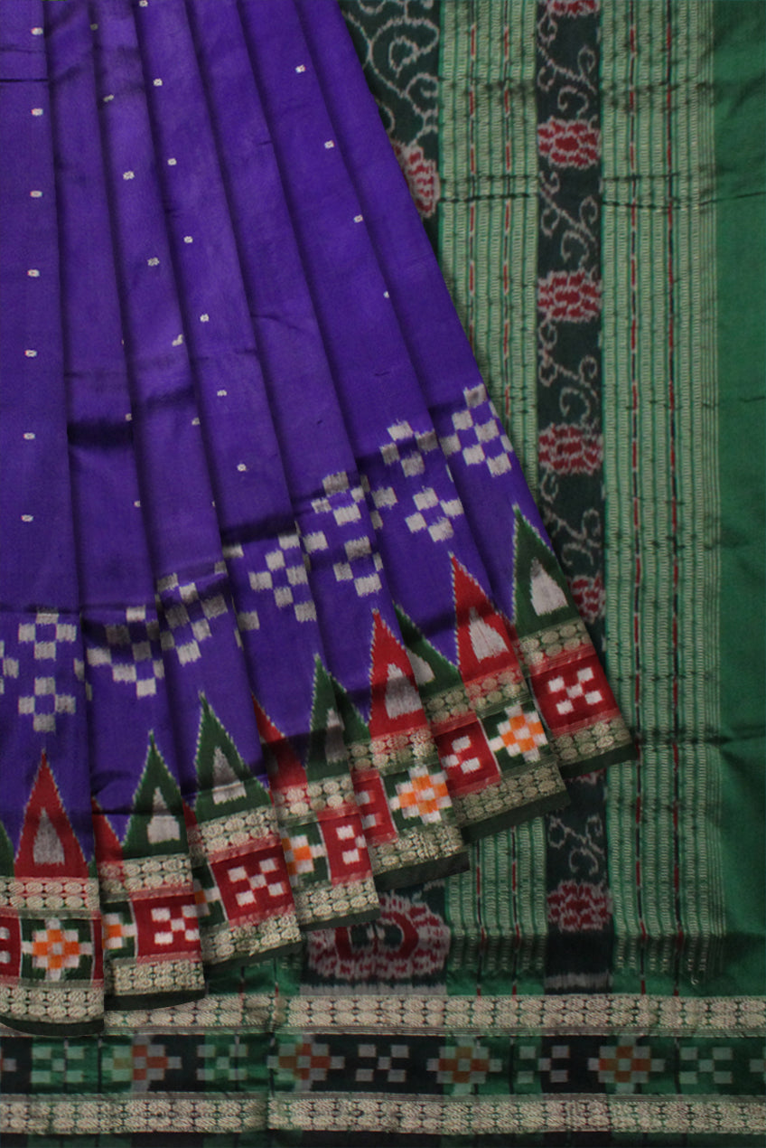 PURPLE AND GREEN COLOR DESIGN DHADI SAPTA PATA SAREE,COMES WITH MATCHING BLOUSE PIECE. - Koshali Arts & Crafts Enterprise