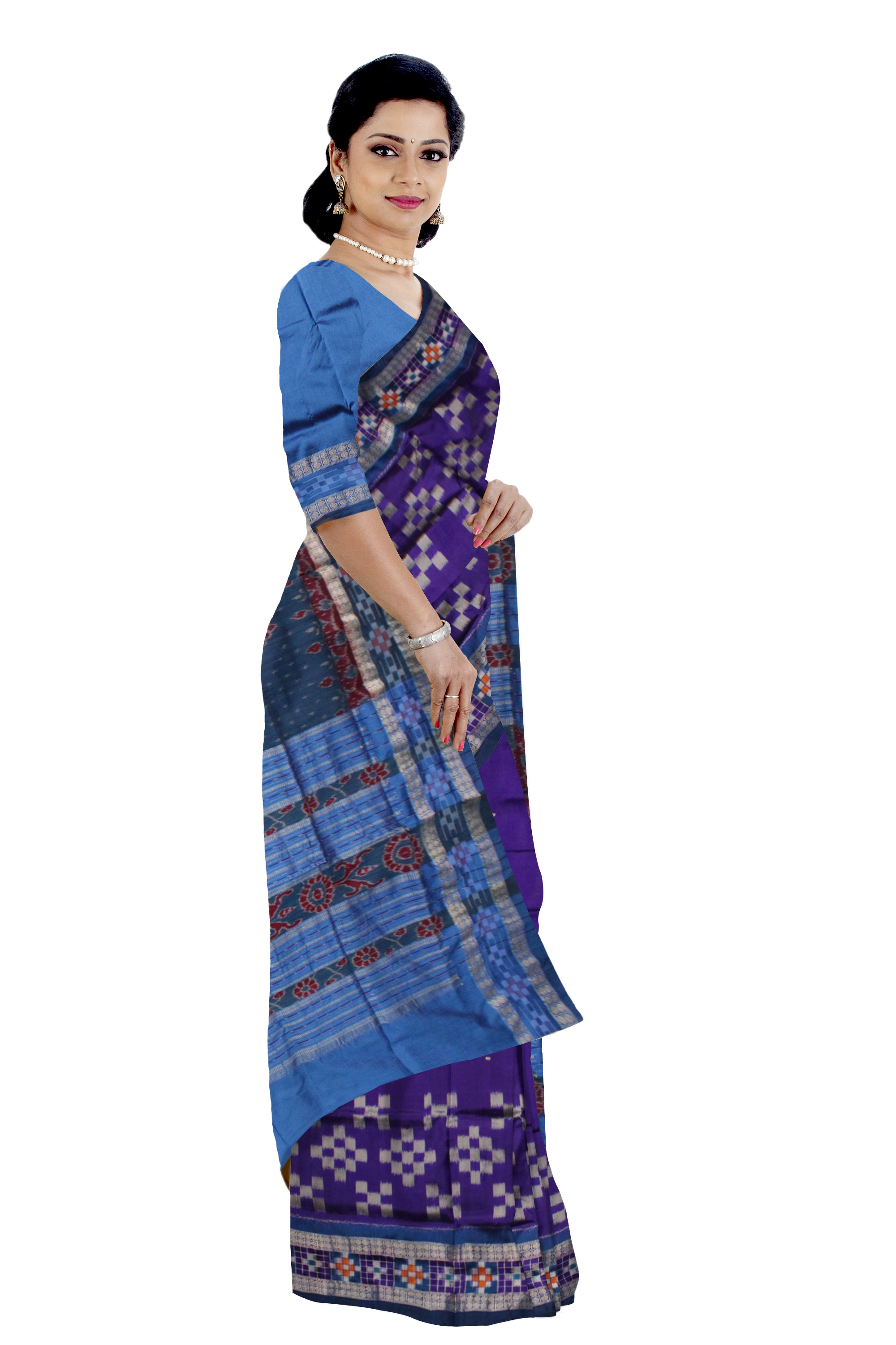 PURPLE AND SKY COLOR DESIGN DHADI SAPTA PATA SAREE,COMES WITH MATCHING BLOUSE PIECE. - Koshali Arts & Crafts Enterprise