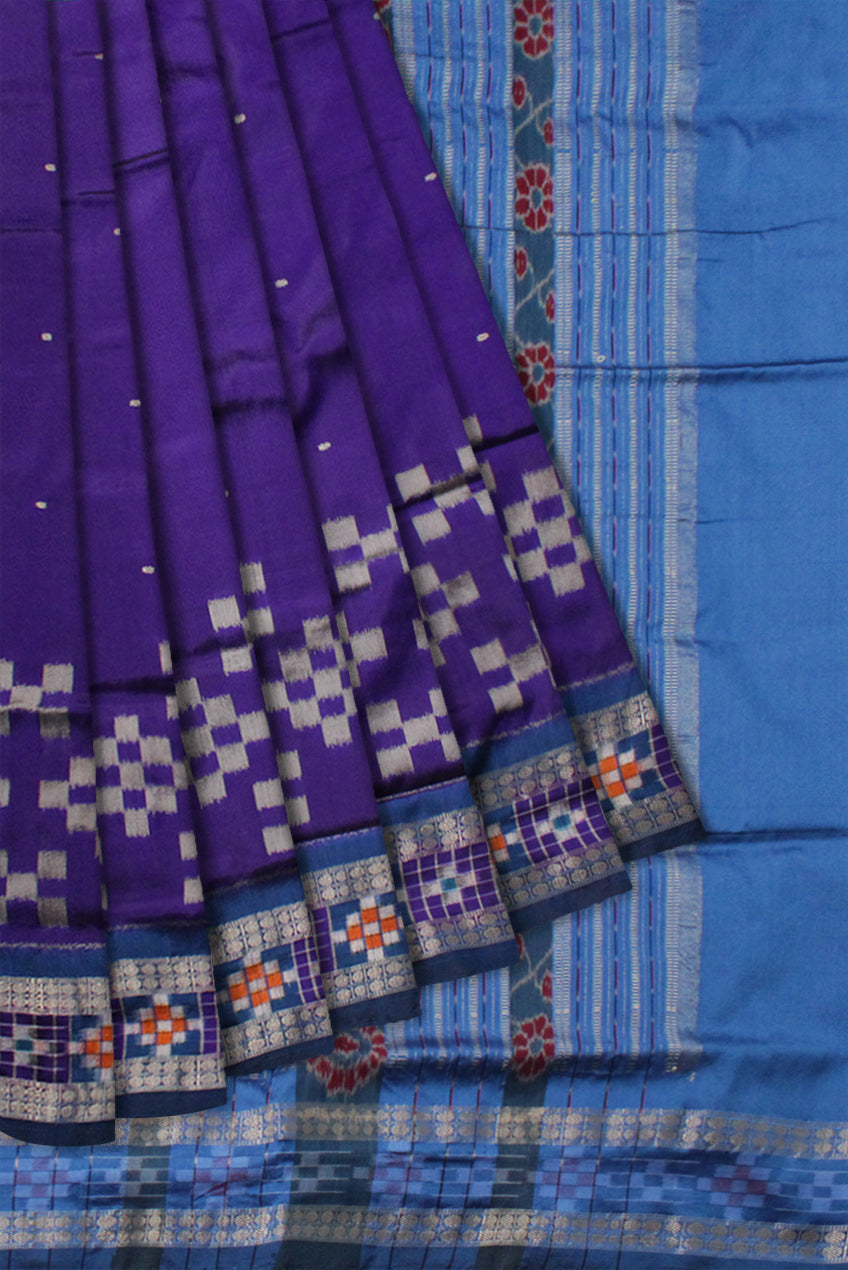 PURPLE AND SKY COLOR DESIGN DHADI SAPTA PATA SAREE,COMES WITH MATCHING BLOUSE PIECE. - Koshali Arts & Crafts Enterprise