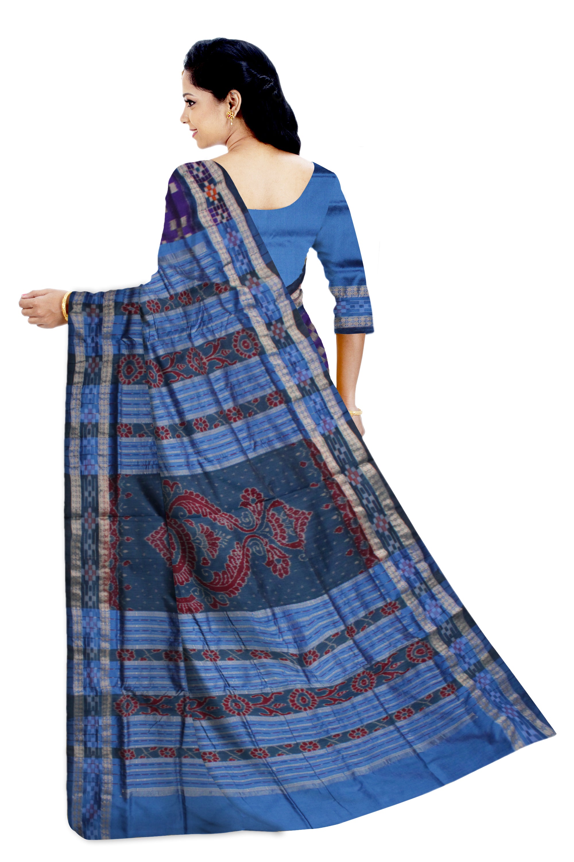 PURPLE AND SKY COLOR DESIGN DHADI SAPTA PATA SAREE,COMES WITH MATCHING BLOUSE PIECE. - Koshali Arts & Crafts Enterprise