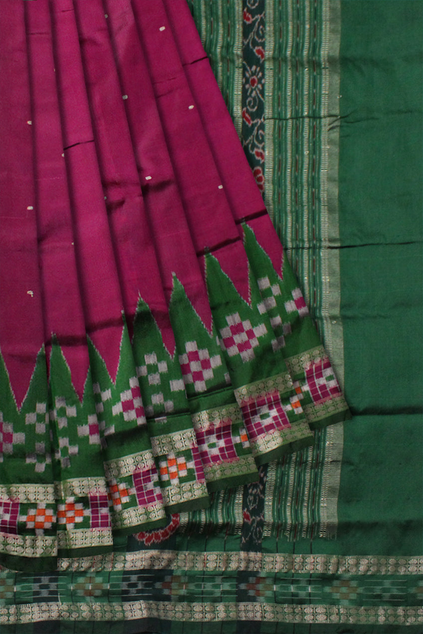 TRADITIONAL DHADI PASAPALI PATTERN PATA SAREE IS PINK AND GREEN COLOR BASE,COMES WITH MATCHING BLOUSE PIECE. - Koshali Arts & Crafts Enterprise