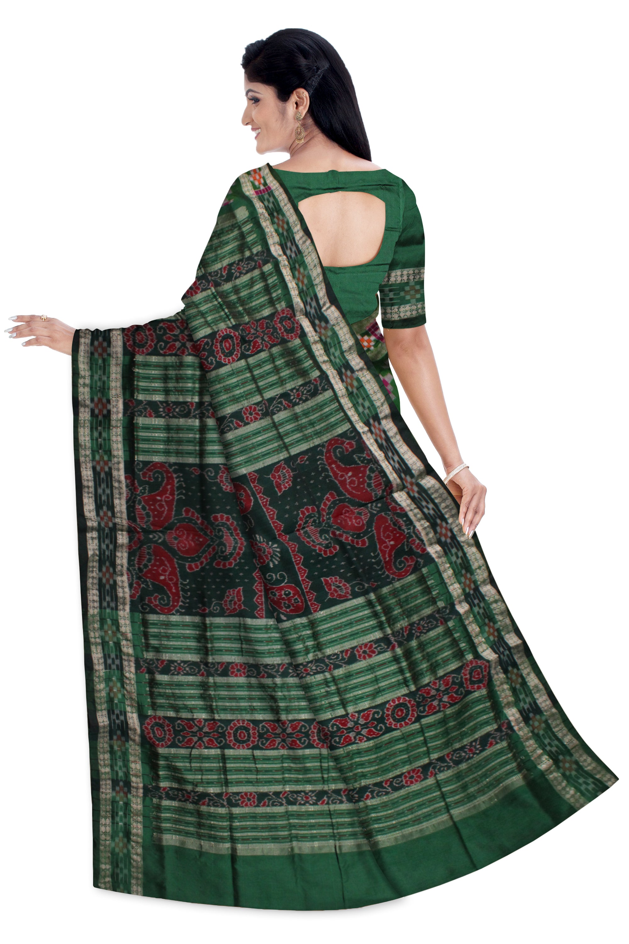 TRADITIONAL DHADI PASAPALI PATTERN PATA SAREE IS PINK AND GREEN COLOR BASE,COMES WITH MATCHING BLOUSE PIECE. - Koshali Arts & Crafts Enterprise