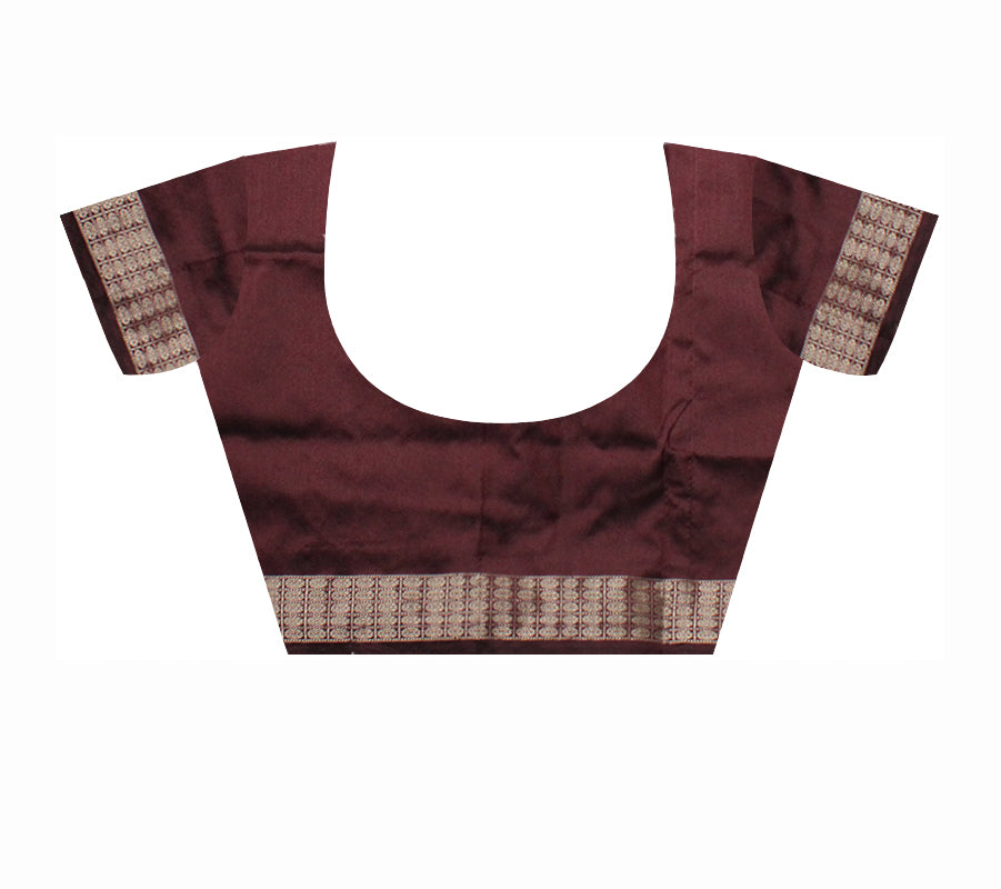 YELLOW AND COFFEE COLOR SAPTA PATTERN PATA SAREE, WITH MATCHING BLOUSE PIECE. - Koshali Arts & Crafts Enterprise