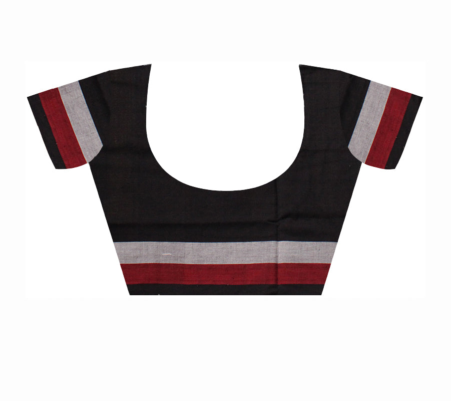 GREY & BLACK COLOR SAMBALPURI COTTON SAREE, WITH BLOUSE PIECE. - Koshali Arts & Crafts Enterprise