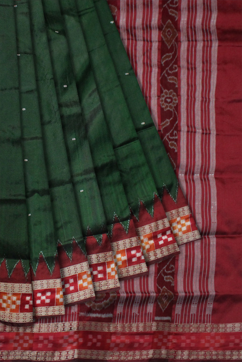 TRADITIONAL DHADI PASAPALI PATA SAREE IS DARK GREEN AND MAROON COLOR BASE,COMES WITH MATCHING BLOUSE PIECE. - Koshali Arts & Crafts Enterprise