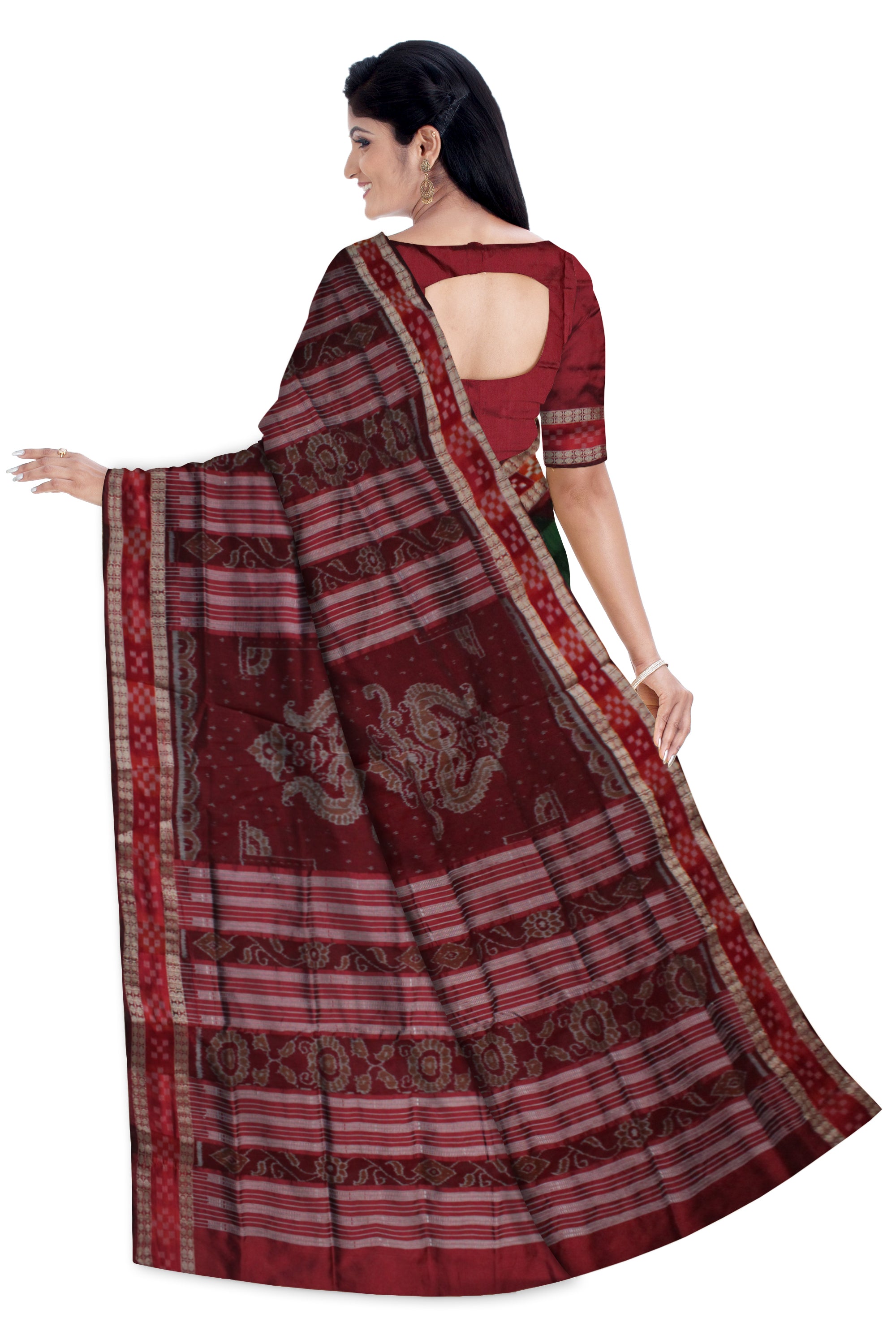TRADITIONAL DHADI PASAPALI PATA SAREE IS DARK GREEN AND MAROON COLOR BASE,COMES WITH MATCHING BLOUSE PIECE. - Koshali Arts & Crafts Enterprise