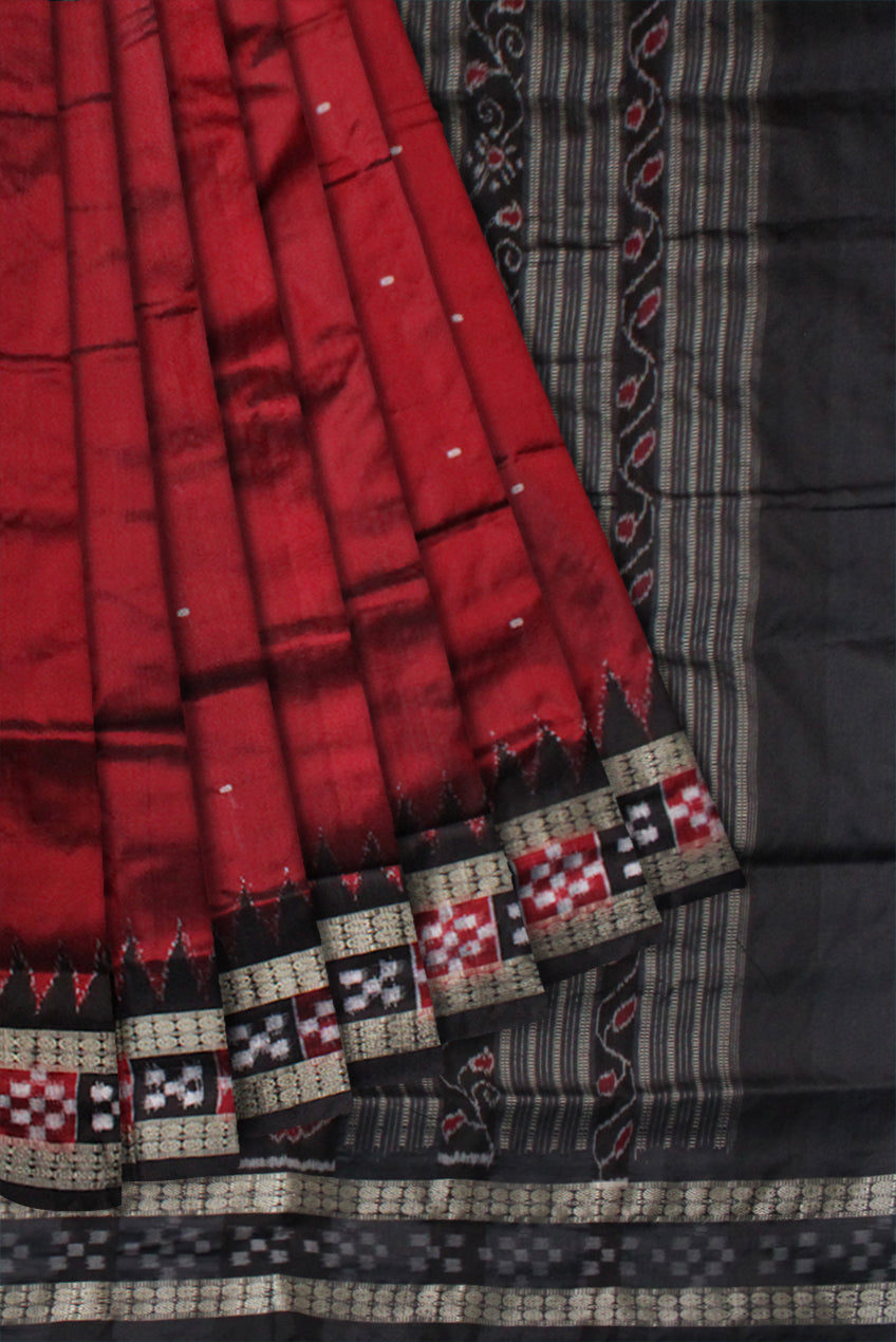 MAROON AND BLACK DHADI PASAPALI PATA SAREE,WITH MATCHING BLOUSE PIECE. - Koshali Arts & Crafts Enterprise