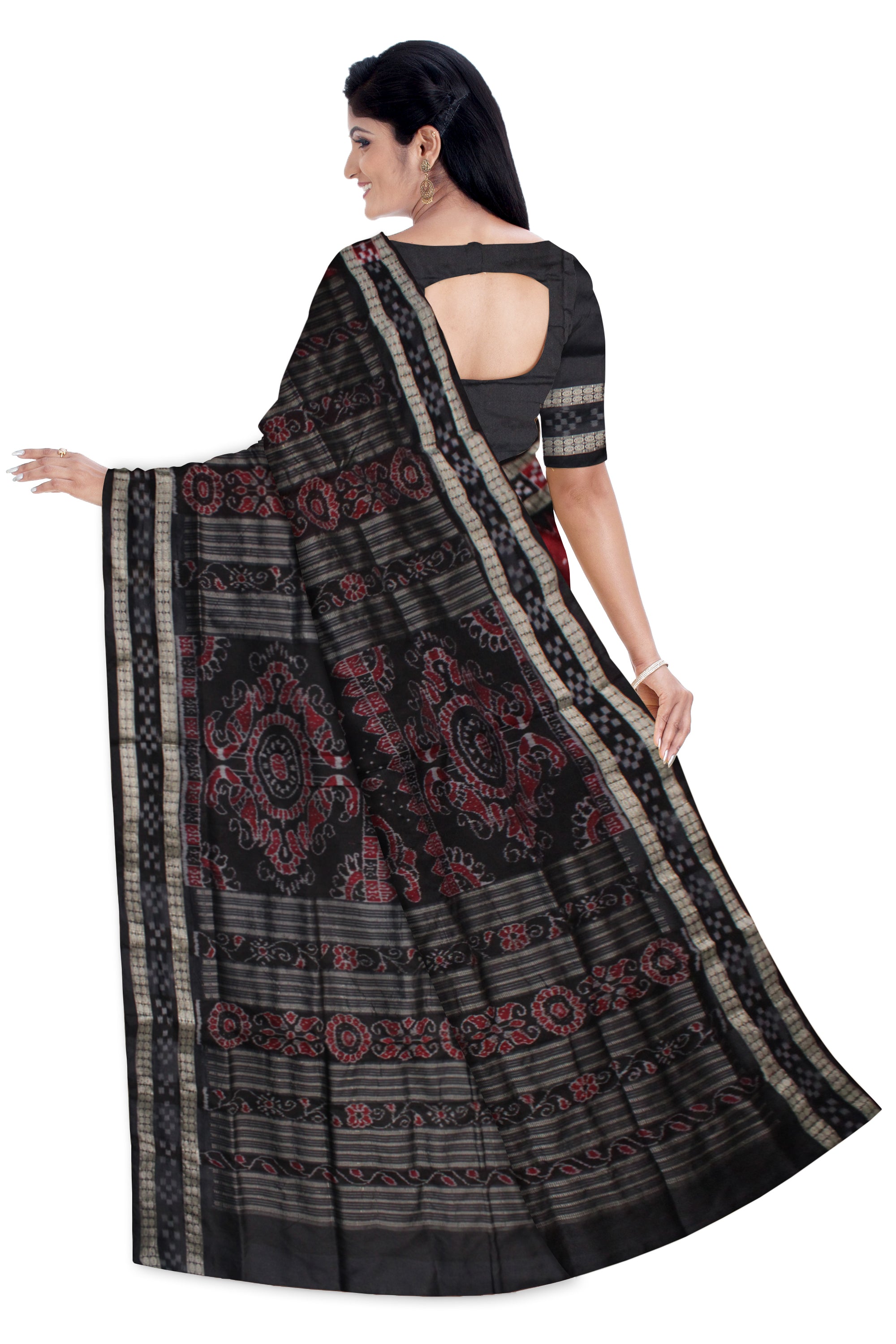 MAROON AND BLACK DHADI PASAPALI PATA SAREE,WITH MATCHING BLOUSE PIECE. - Koshali Arts & Crafts Enterprise
