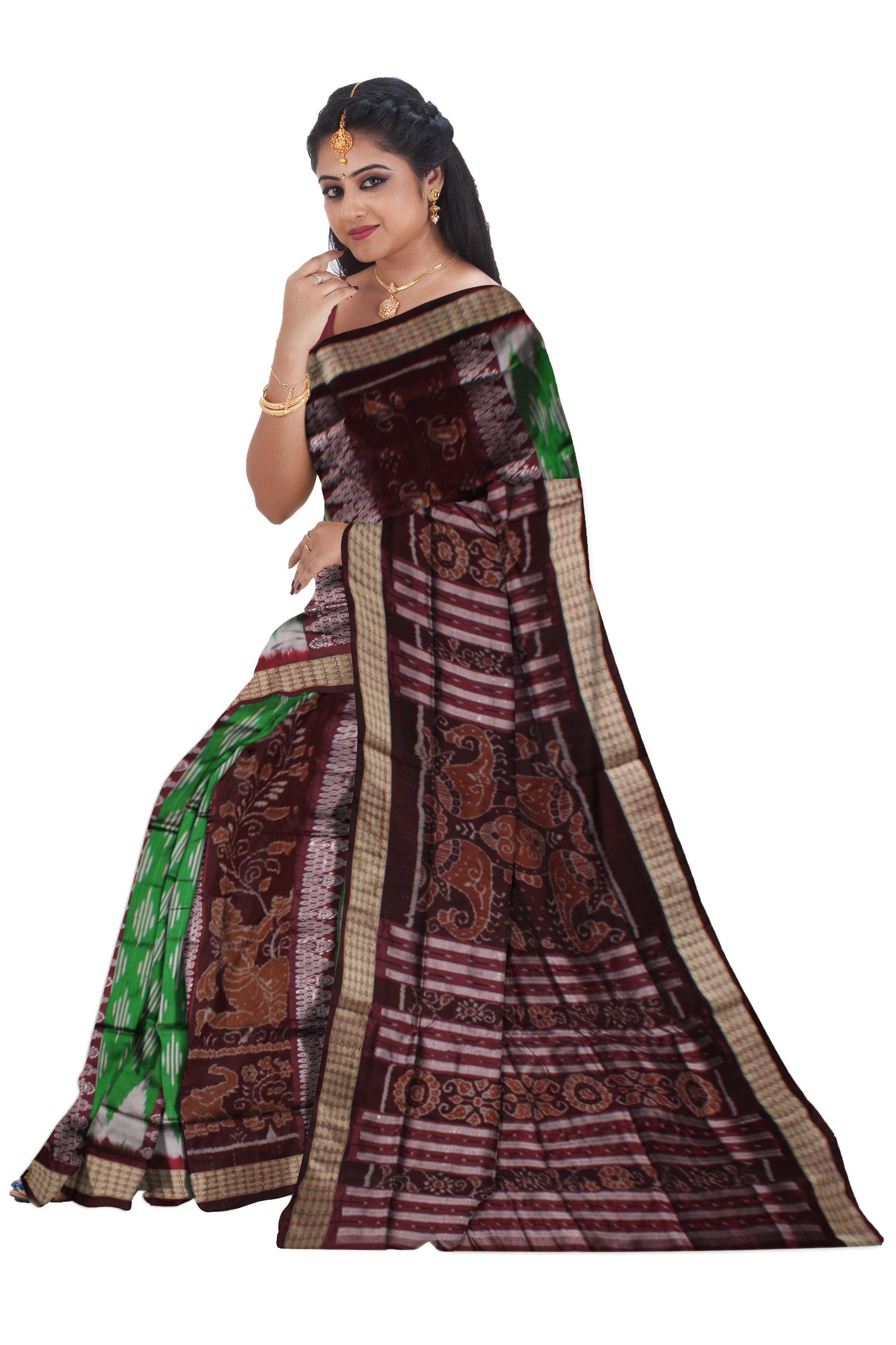 Nartaki with elephant pattern Bomkei Pata saree. - Koshali Arts & Crafts Enterprise