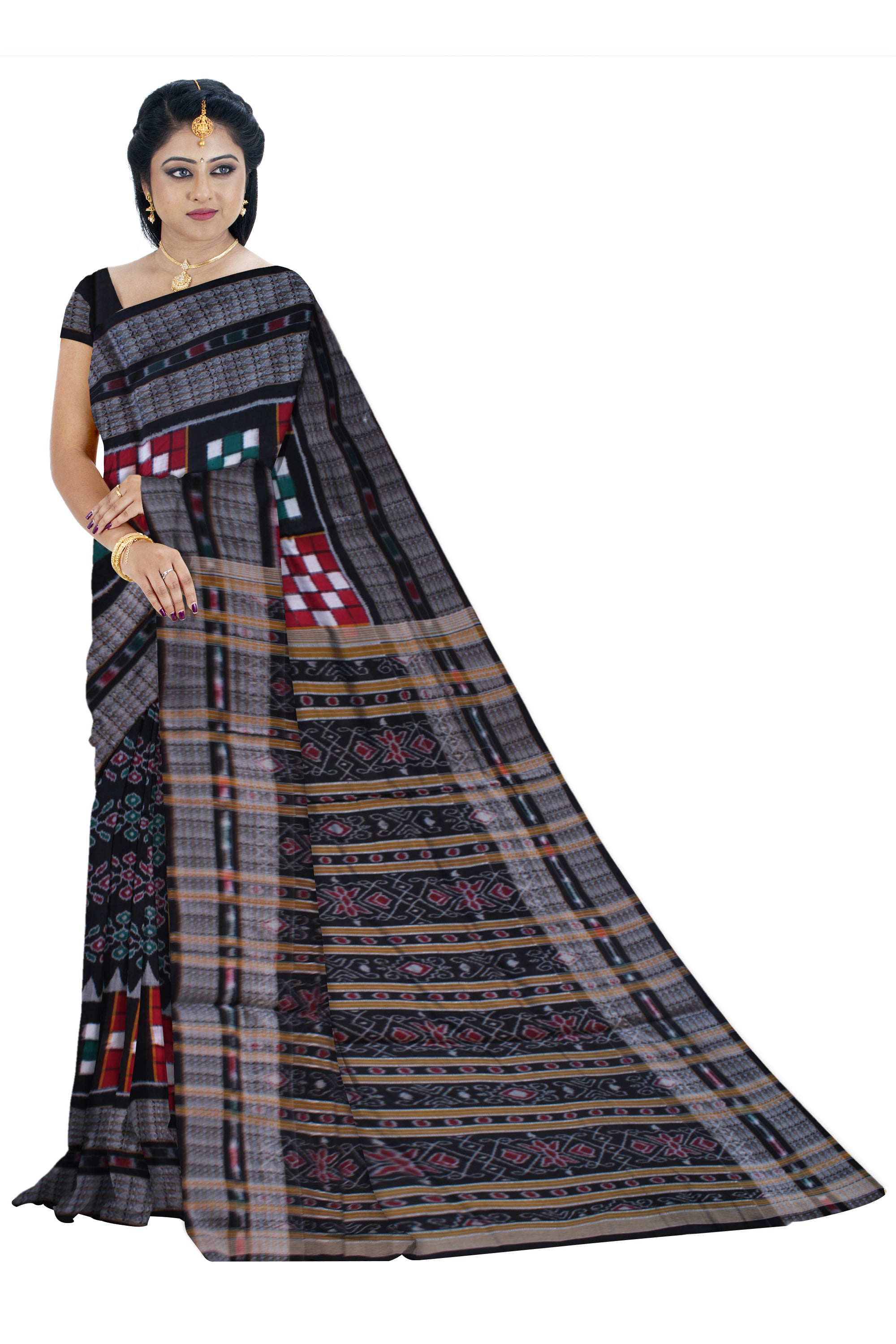 Pasapalli Design Sambalpuri Cotton Saree.It has a beautiful black and red color combination. - Koshali Arts & Crafts Enterprise