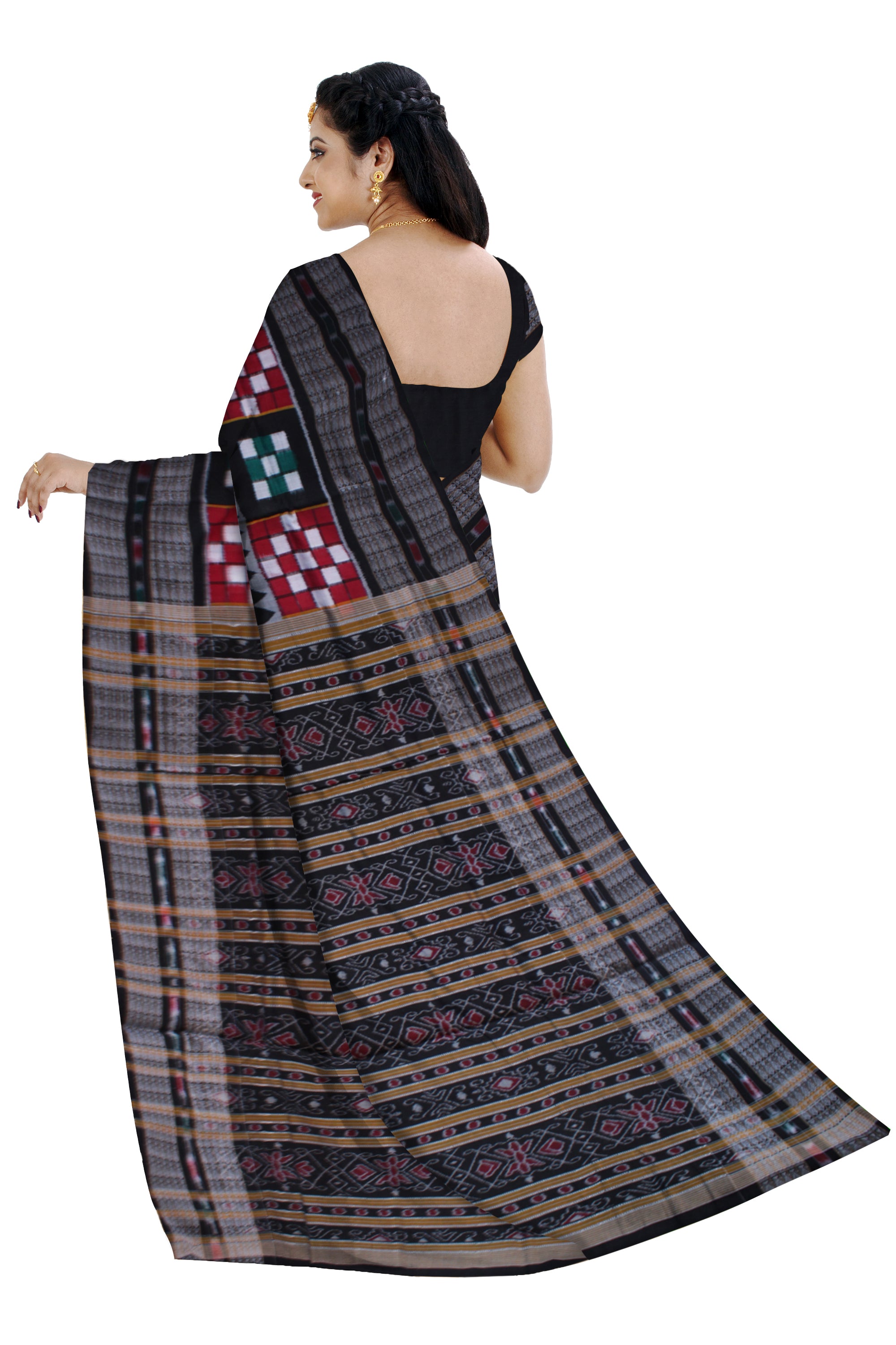 Pasapalli Design Sambalpuri Cotton Saree.It has a beautiful black and red color combination. - Koshali Arts & Crafts Enterprise