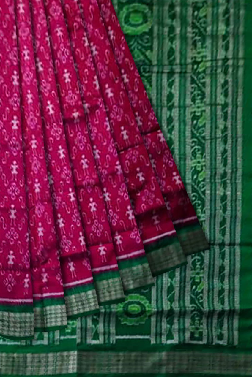 Rani pink and green color small terracotta pattern pure silk saree. - Koshali Arts & Crafts Enterprise