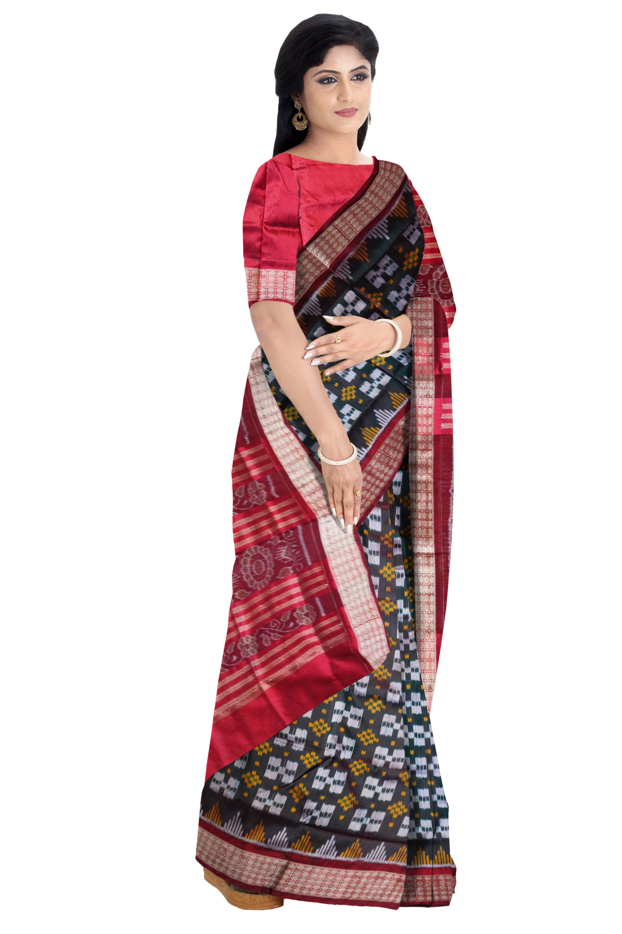 Dark olivegreen and maroon color pasapali pata saree. - Koshali Arts & Crafts Enterprise