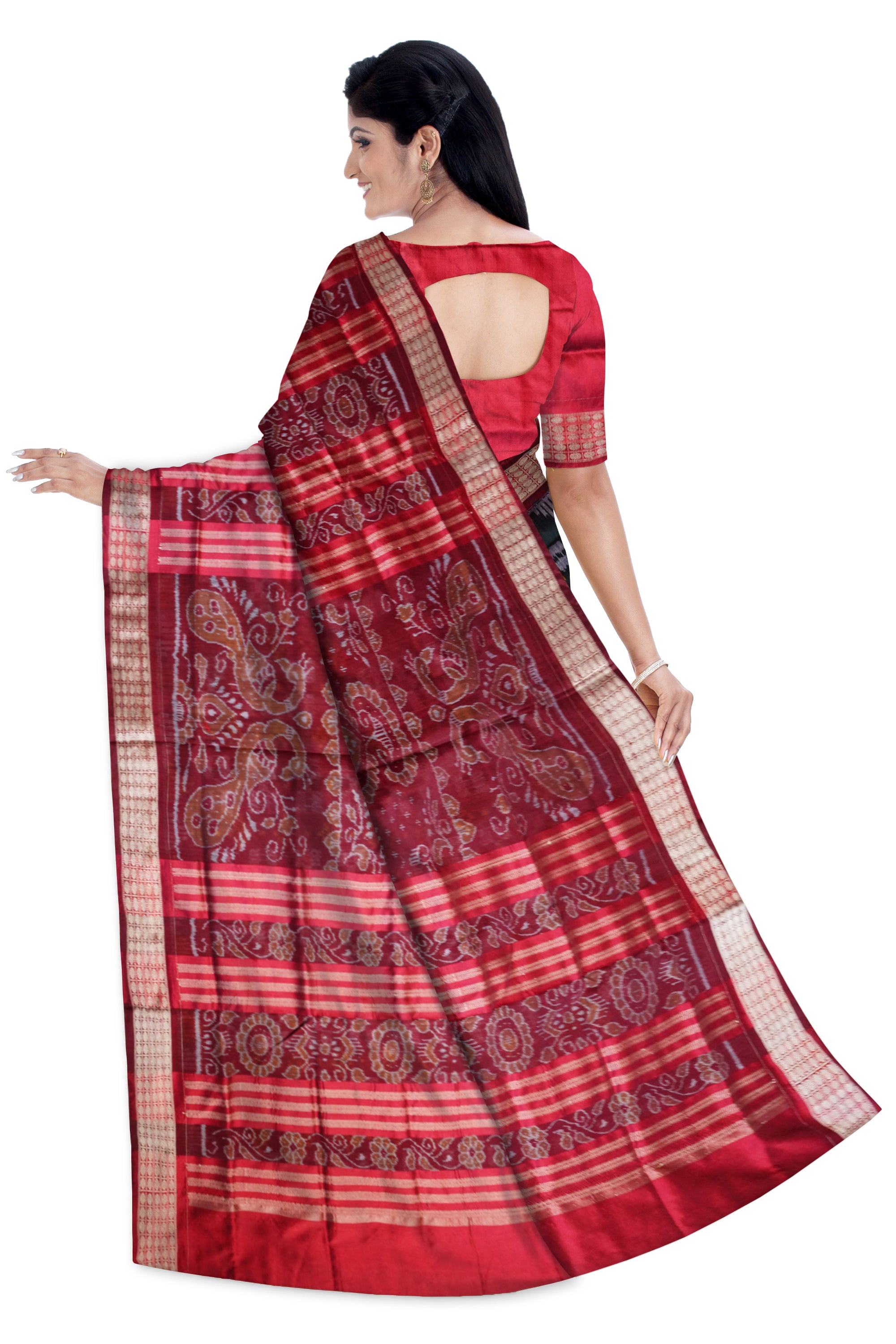 Dark olivegreen and maroon color pasapali pata saree. - Koshali Arts & Crafts Enterprise
