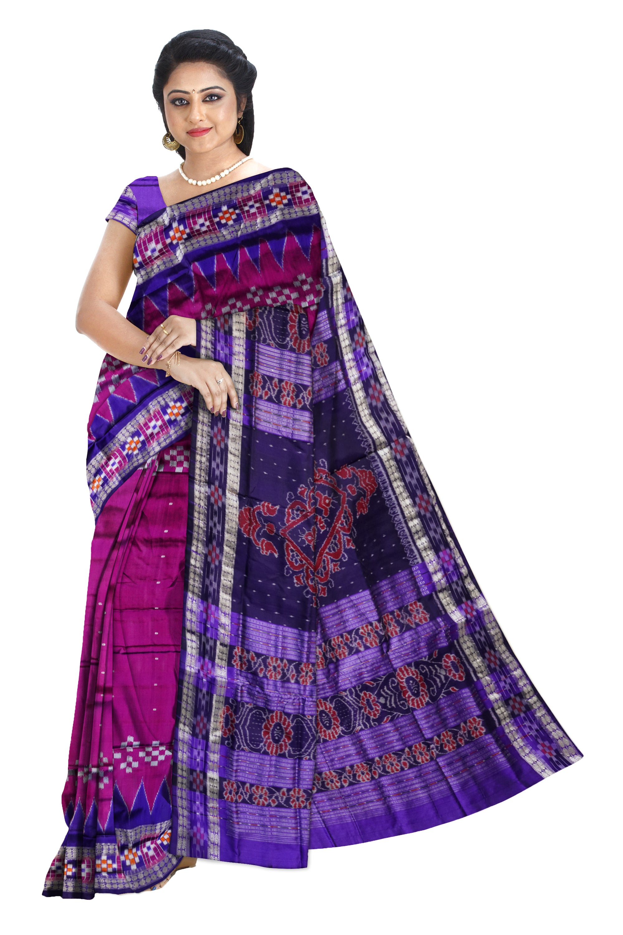 Pink and purple color dhadi pasapali pata saree. - Koshali Arts & Crafts Enterprise