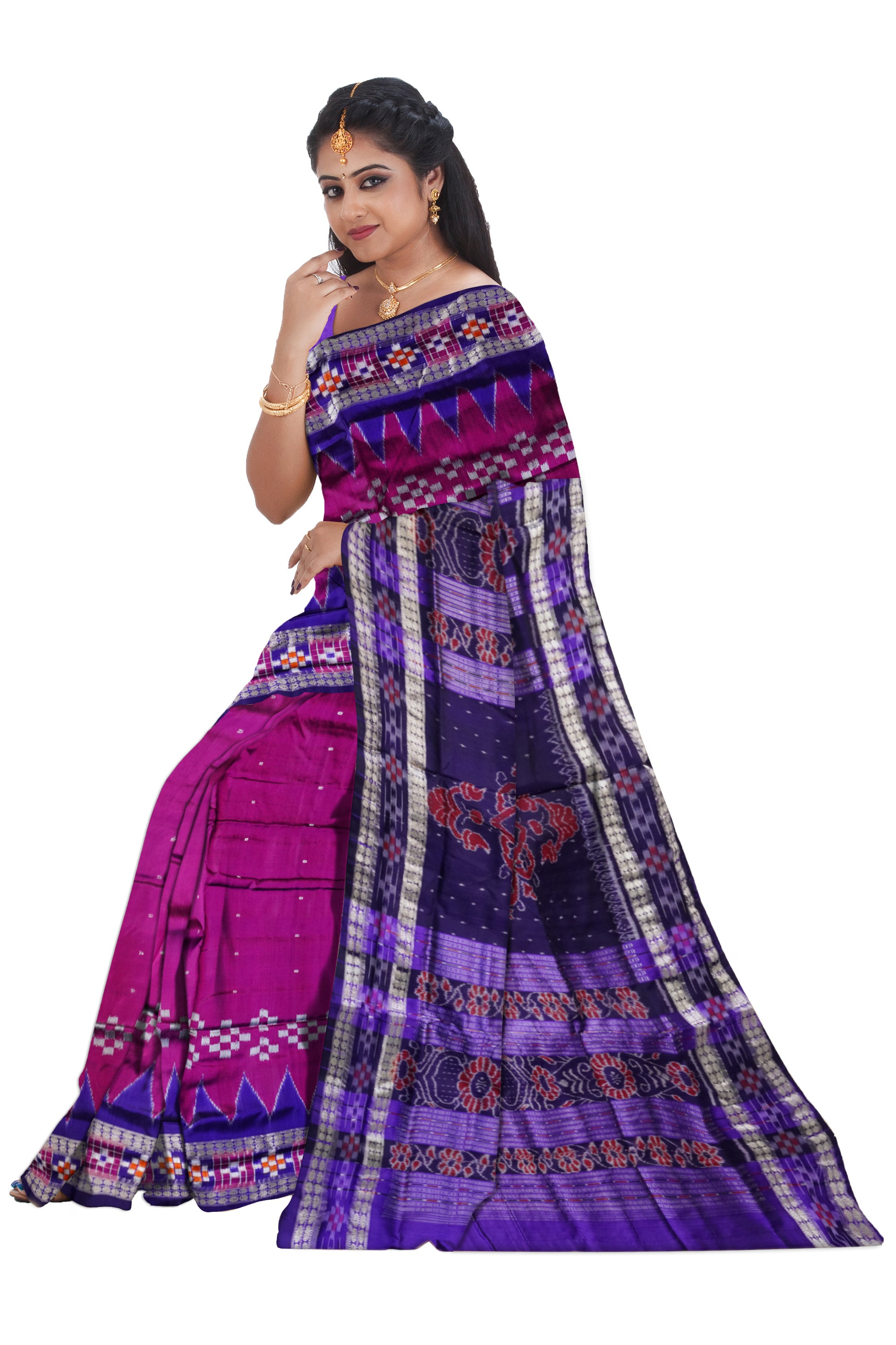 Pink and purple color dhadi pasapali pata saree. - Koshali Arts & Crafts Enterprise