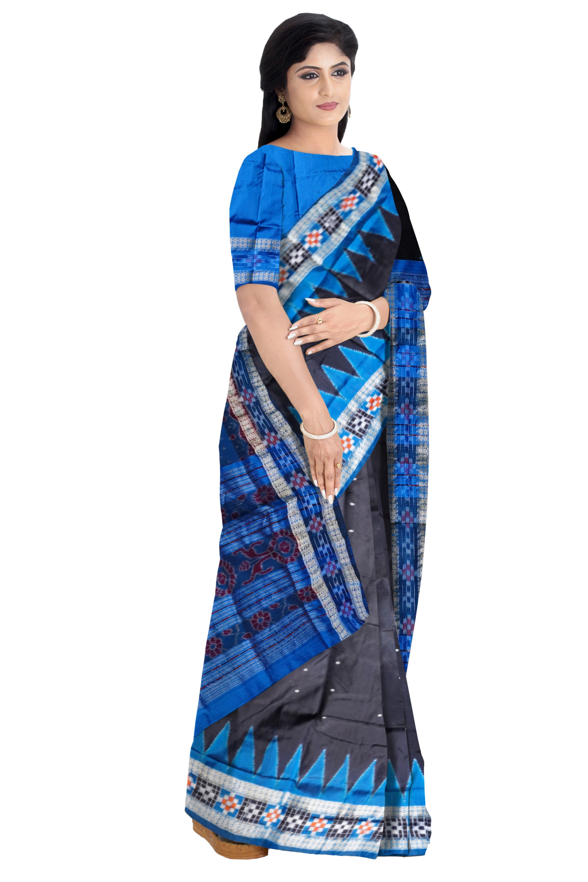 Black pasapali border sambalpuri silk saree. - Koshali Arts & Crafts Enterprise