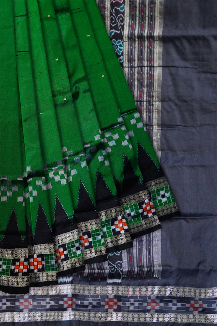 Green and black color design dhadi pasapali pata saree. - Koshali Arts & Crafts Enterprise