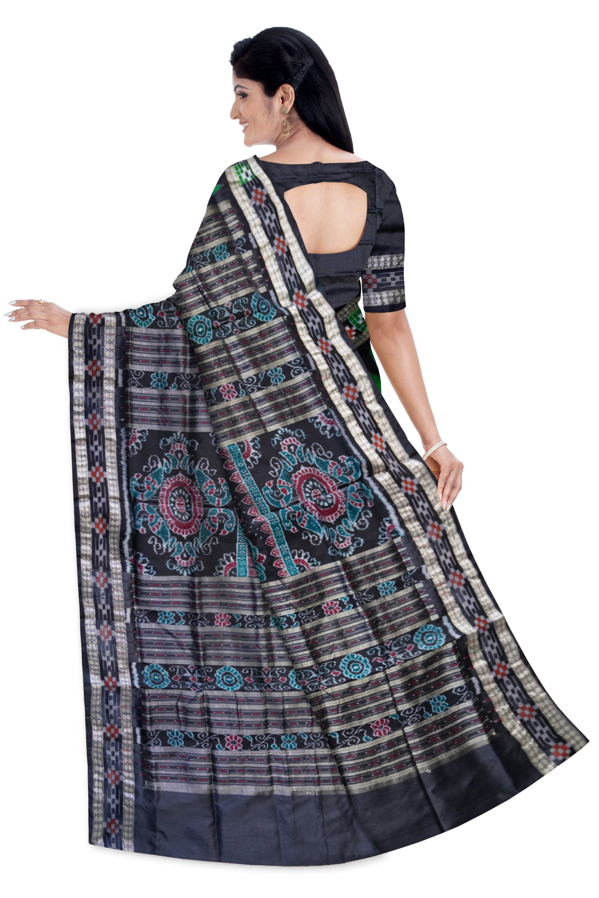Green and black color design dhadi pasapali pata saree. - Koshali Arts & Crafts Enterprise
