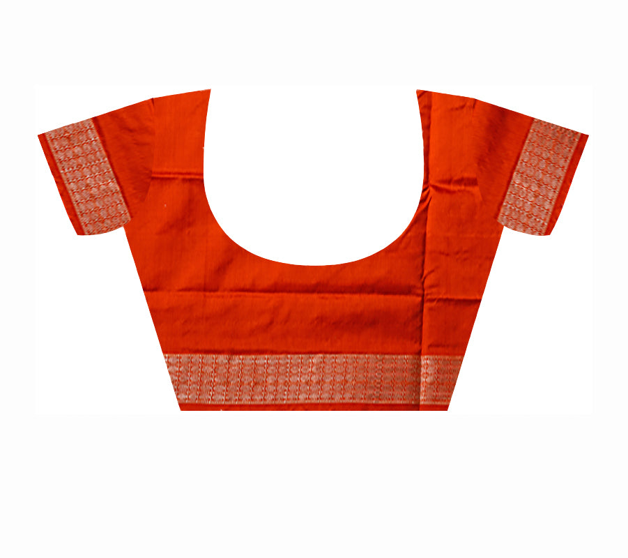 White and orange color pasapali border pure silk saree. - Koshali Arts & Crafts Enterprise