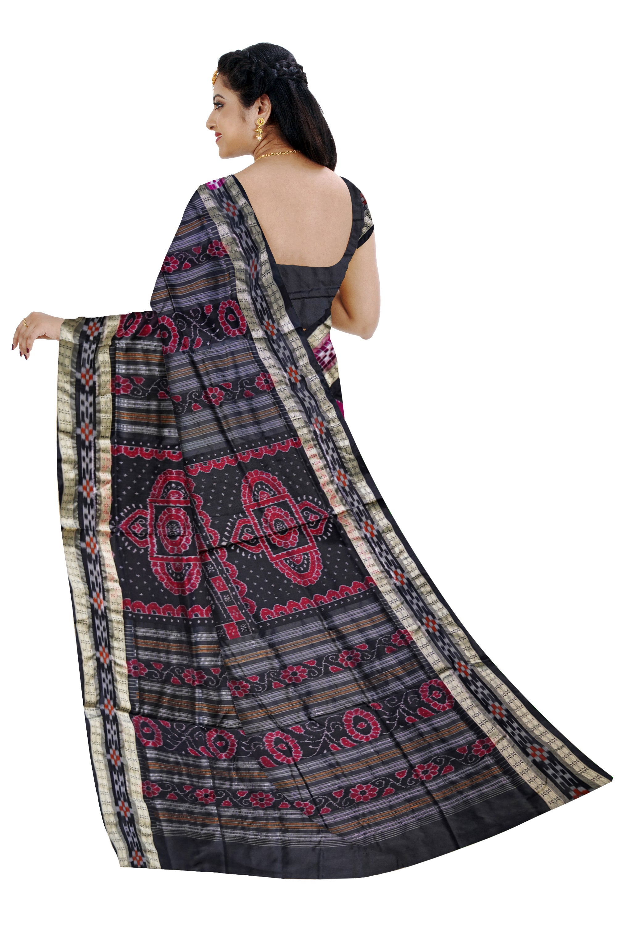 Pink with black pasapali border pata saree. - Koshali Arts & Crafts Enterprise