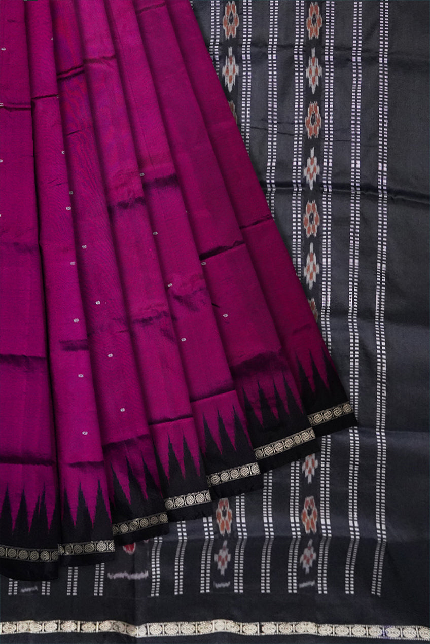 Deep pink and black color single border plain pata saree. - Koshali Arts & Crafts Enterprise
