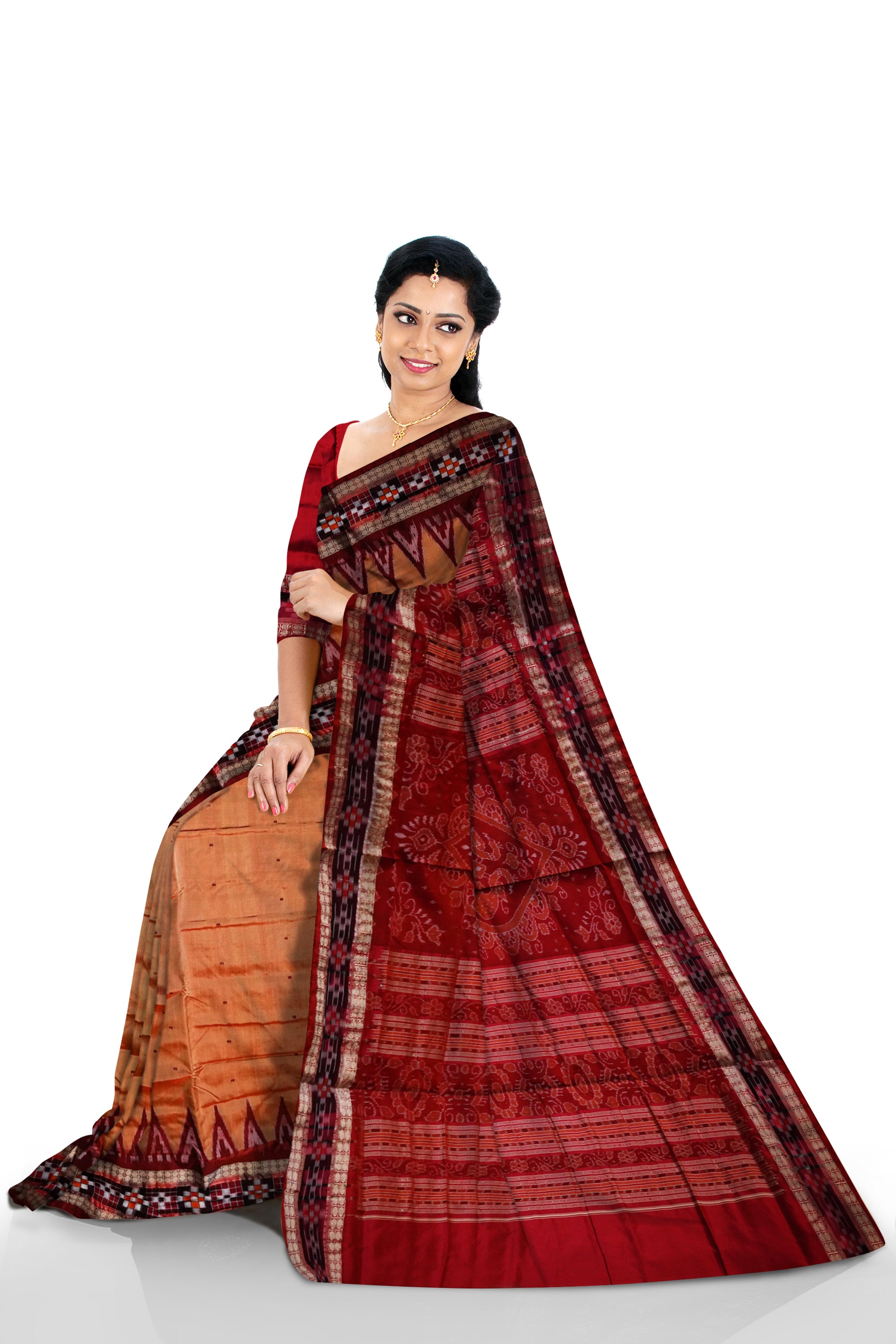 Yellow & maroon color pasapali border plain pata saree. - Koshali Arts & Crafts Enterprise