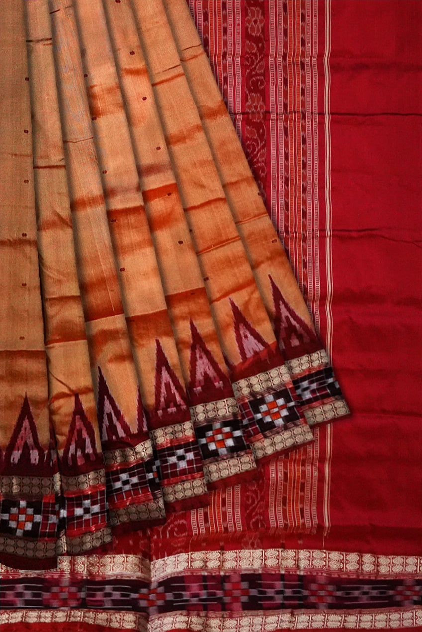 Yellow & maroon color pasapali border plain pata saree. - Koshali Arts & Crafts Enterprise