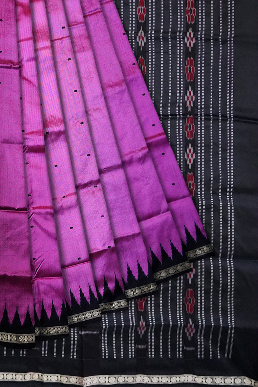 Light pink and black color small border pattern plain pata saree. - Koshali Arts & Crafts Enterprise