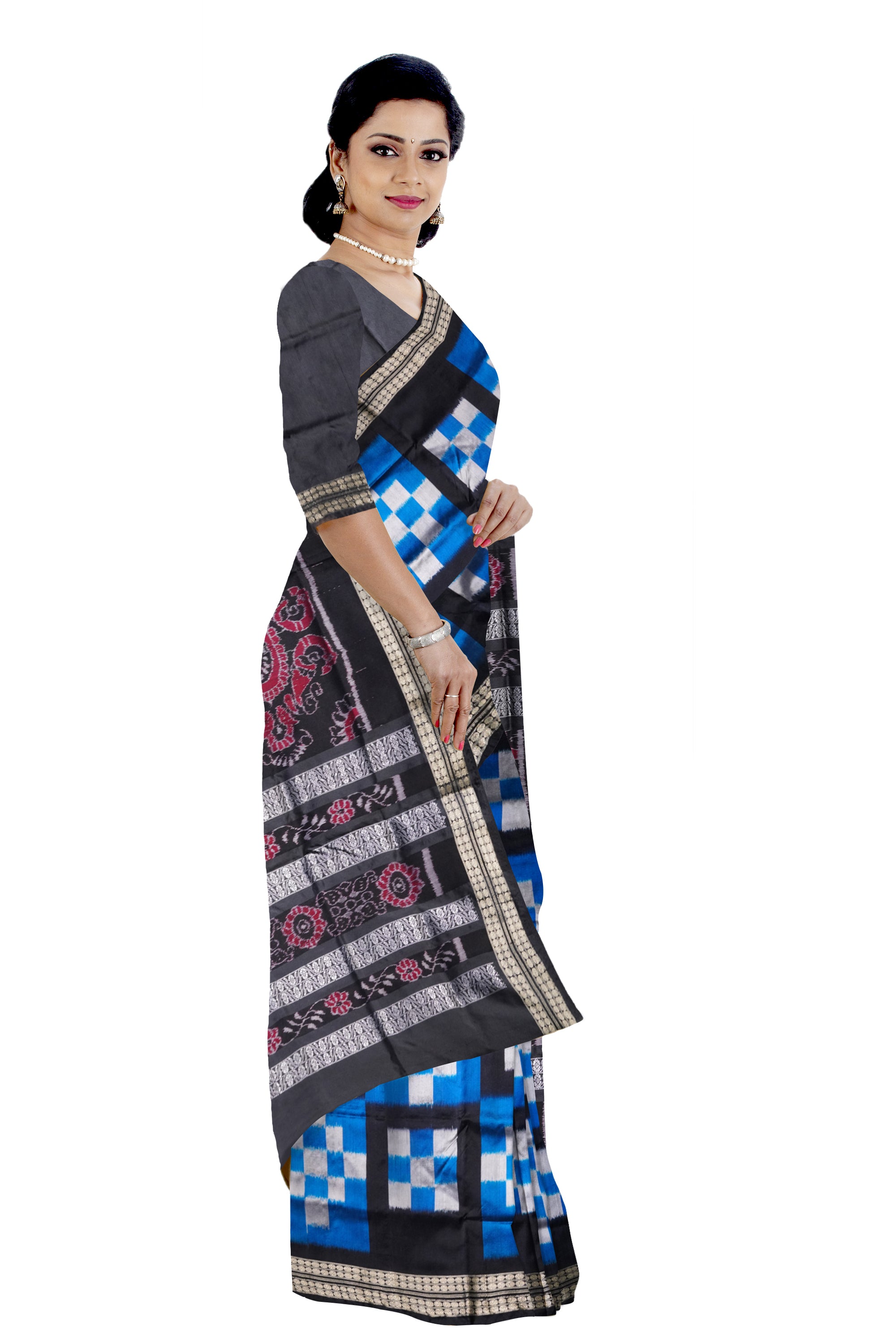 Blue and black color pasapali pata saree. - Koshali Arts & Crafts Enterprise