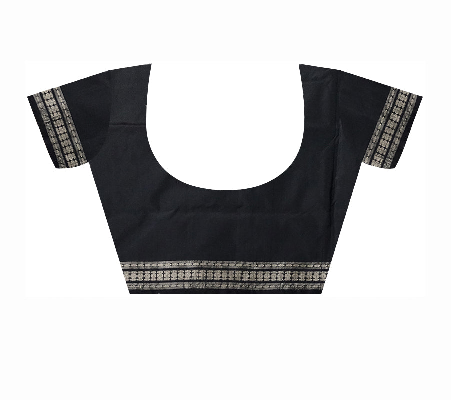 Green color small booty pattern pata saree with black bomkei pallu. - Koshali Arts & Crafts Enterprise