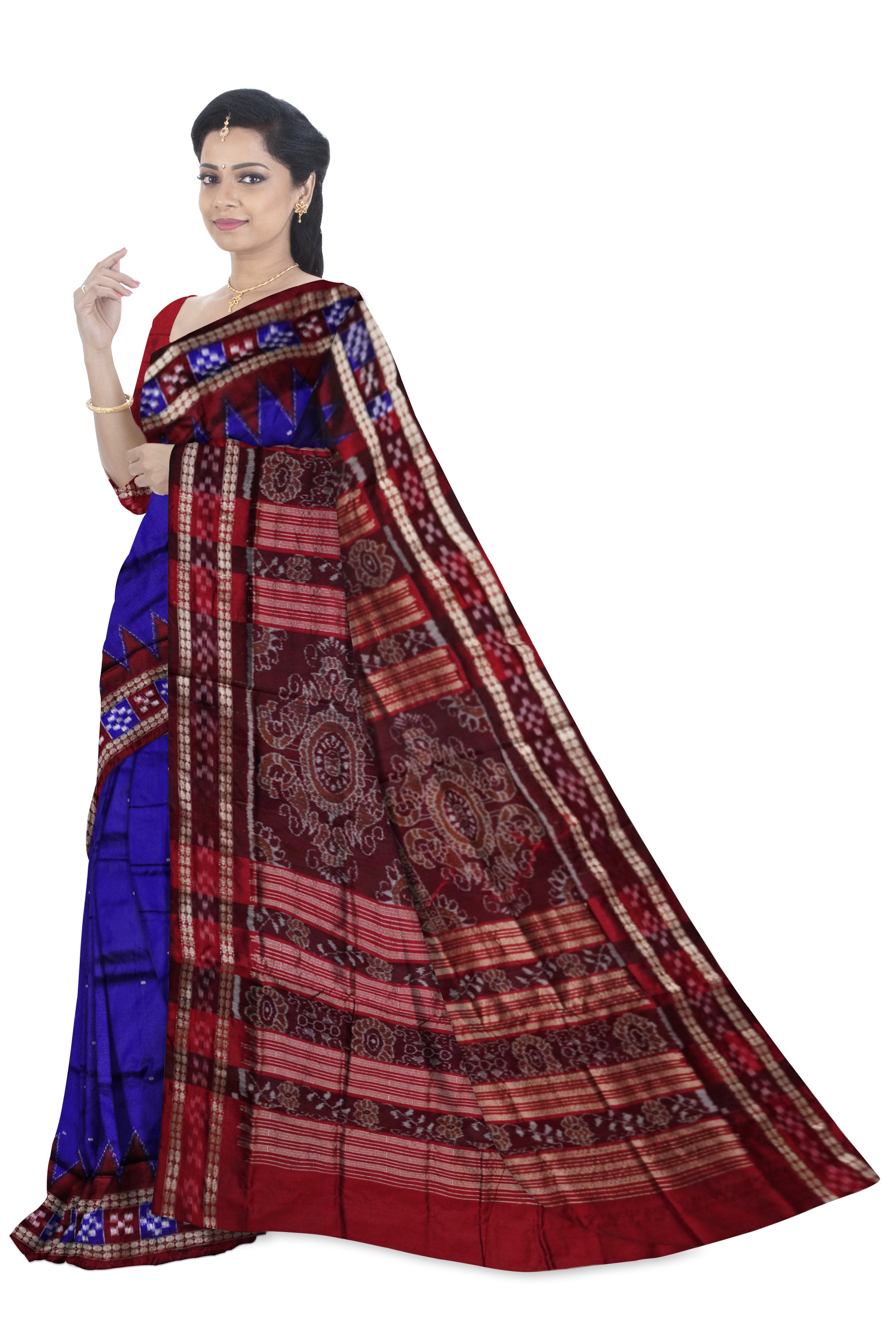 Pasapali border royal blue pata saree. - Koshali Arts & Crafts Enterprise