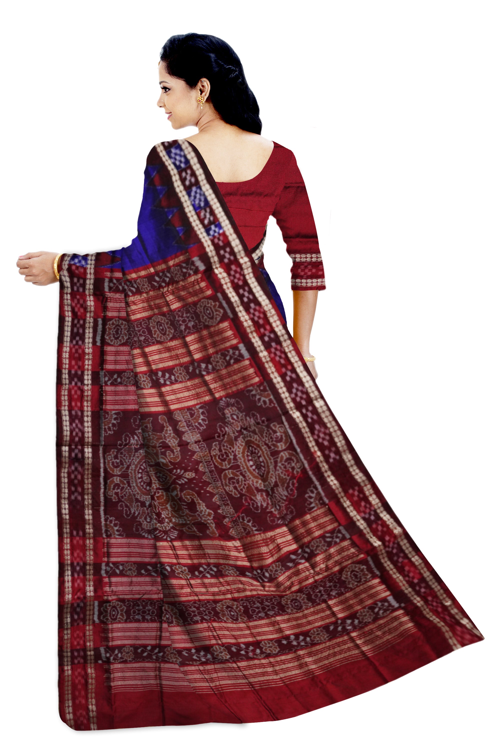 Pasapali border royal blue pata saree. - Koshali Arts & Crafts Enterprise