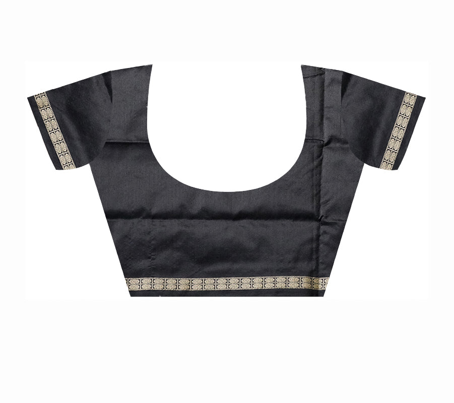 Small booty pattern plain pata saree is light maroon and black color . - Koshali Arts & Crafts Enterprise