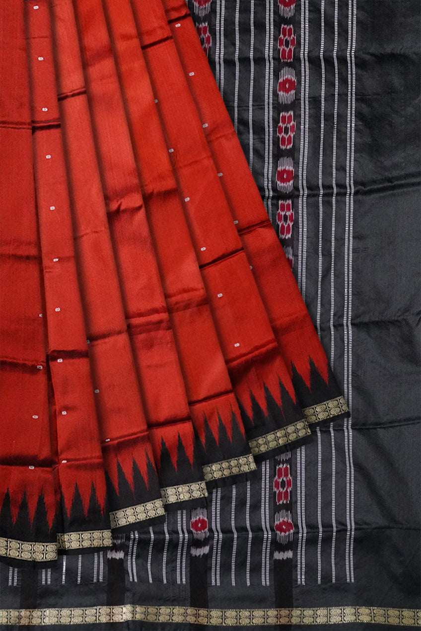 Small booty pattern plain pata saree is light maroon and black color . - Koshali Arts & Crafts Enterprise