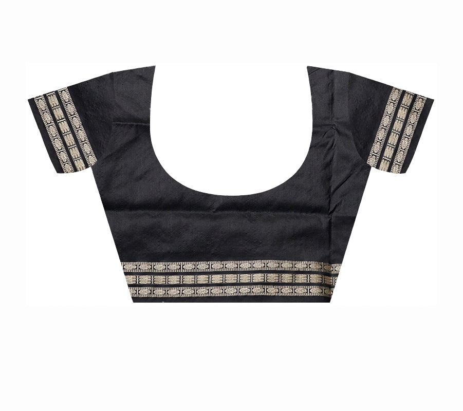 Pallu doll pattern plain pata saree is deep-pink and black color base. - Koshali Arts & Crafts Enterprise