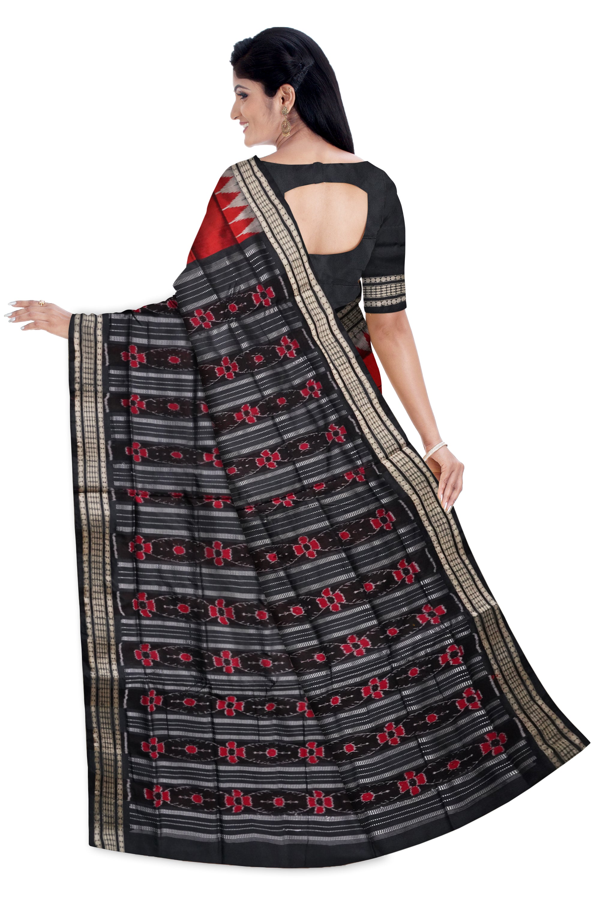 Maroon & black color small booty pattern plain pata saree. - Koshali Arts & Crafts Enterprise