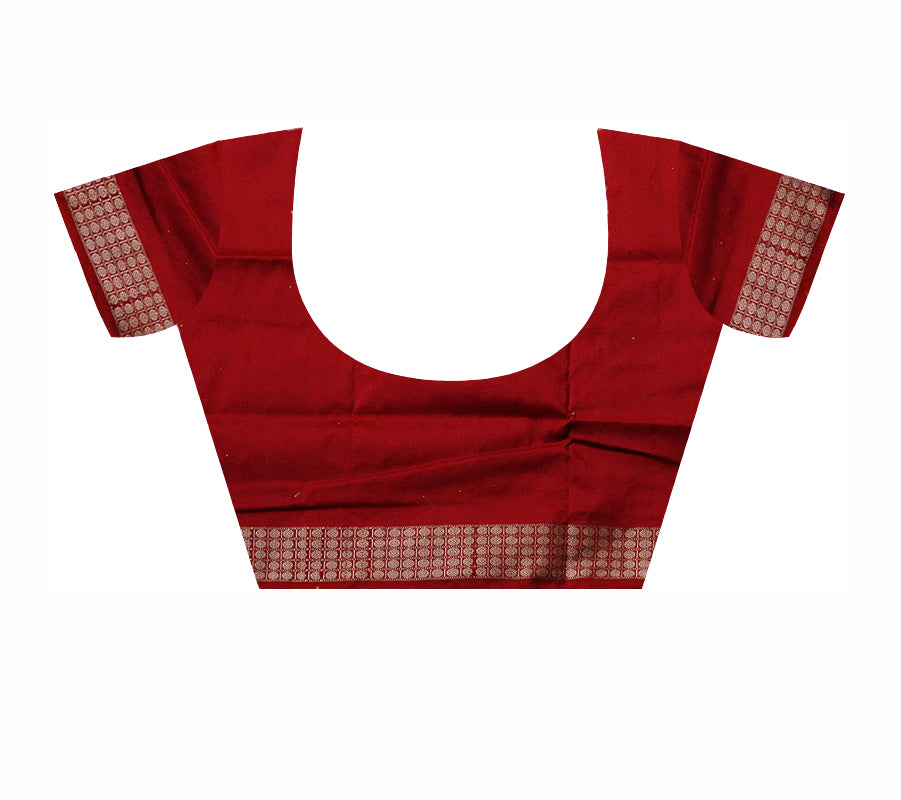 Yellow and maroon color lion with tree pattern bomkei pata saree. - Koshali Arts & Crafts Enterprise