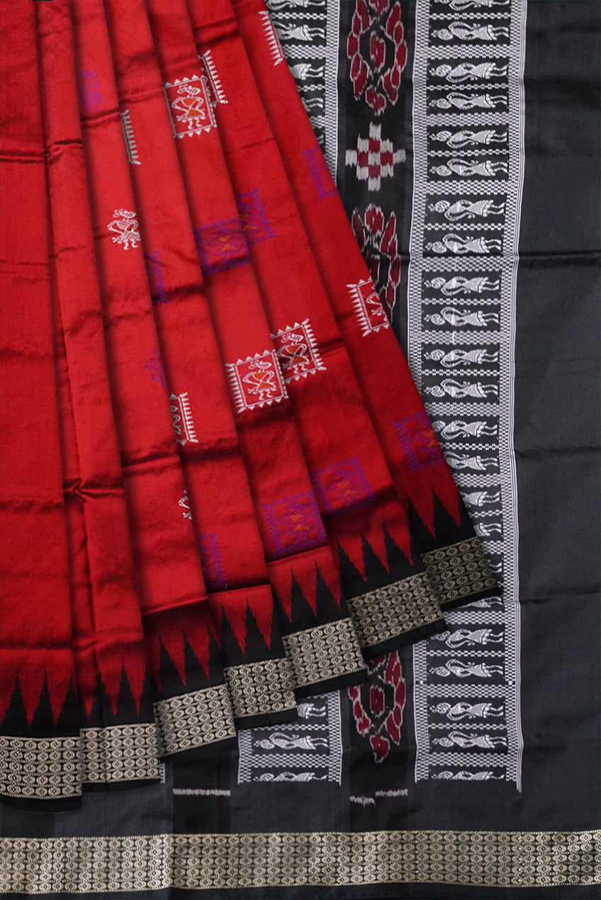 Small boxes terracotta pattern pata saree is maroon and black color . - Koshali Arts & Crafts Enterprise