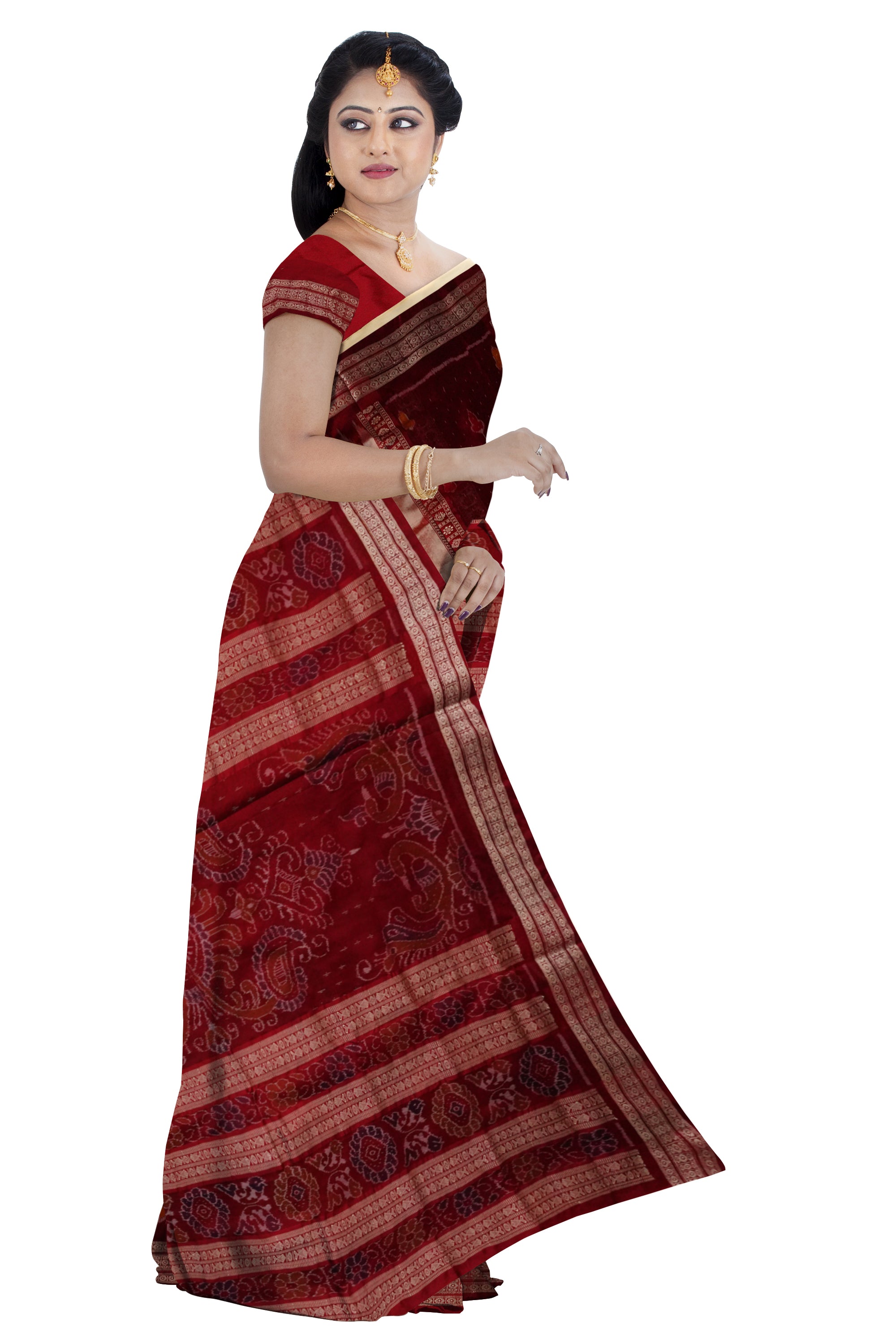 Peach & maroon color bomkei pata saree. - Koshali Arts & Crafts Enterprise