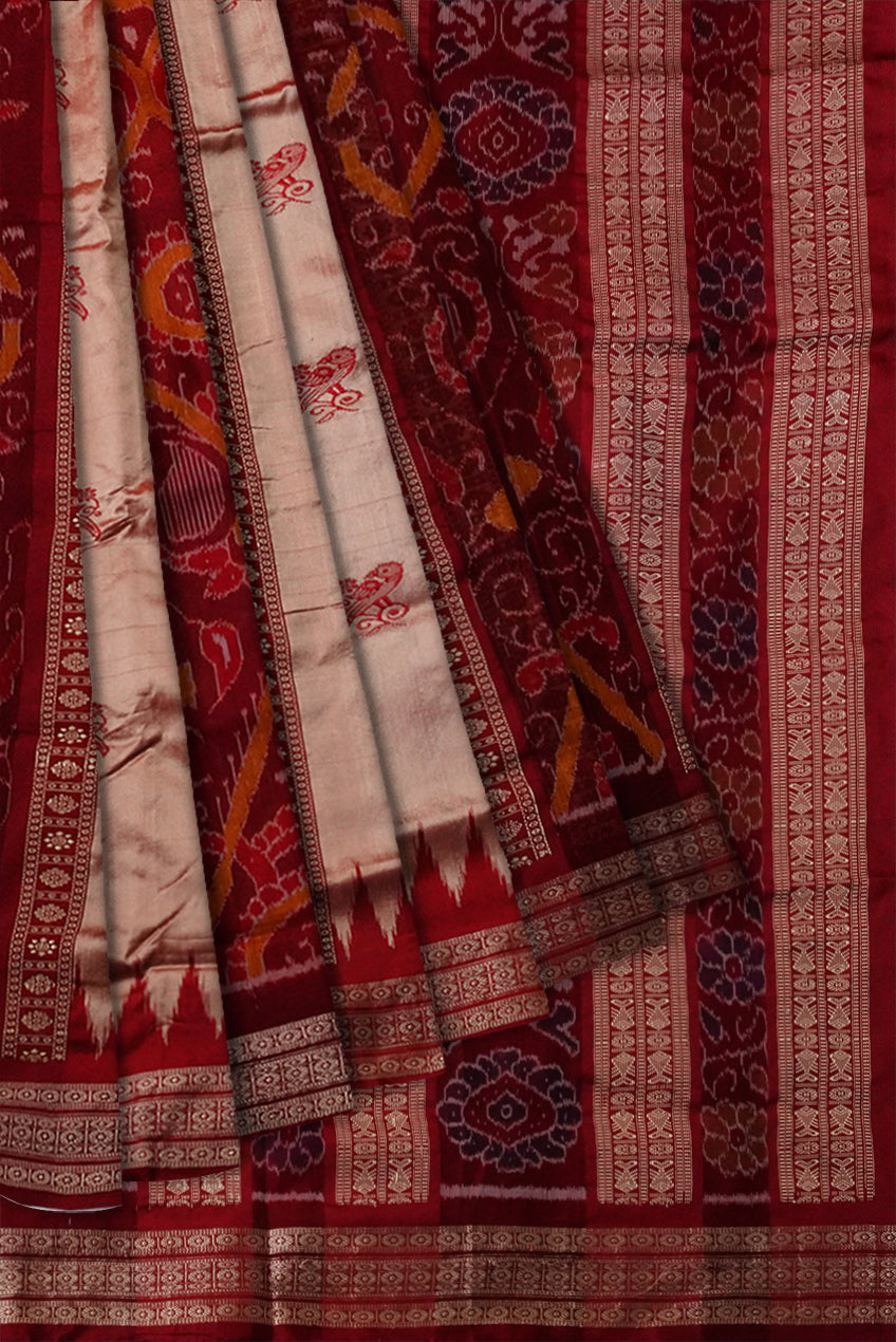 Peach & maroon color bomkei pata saree. - Koshali Arts & Crafts Enterprise