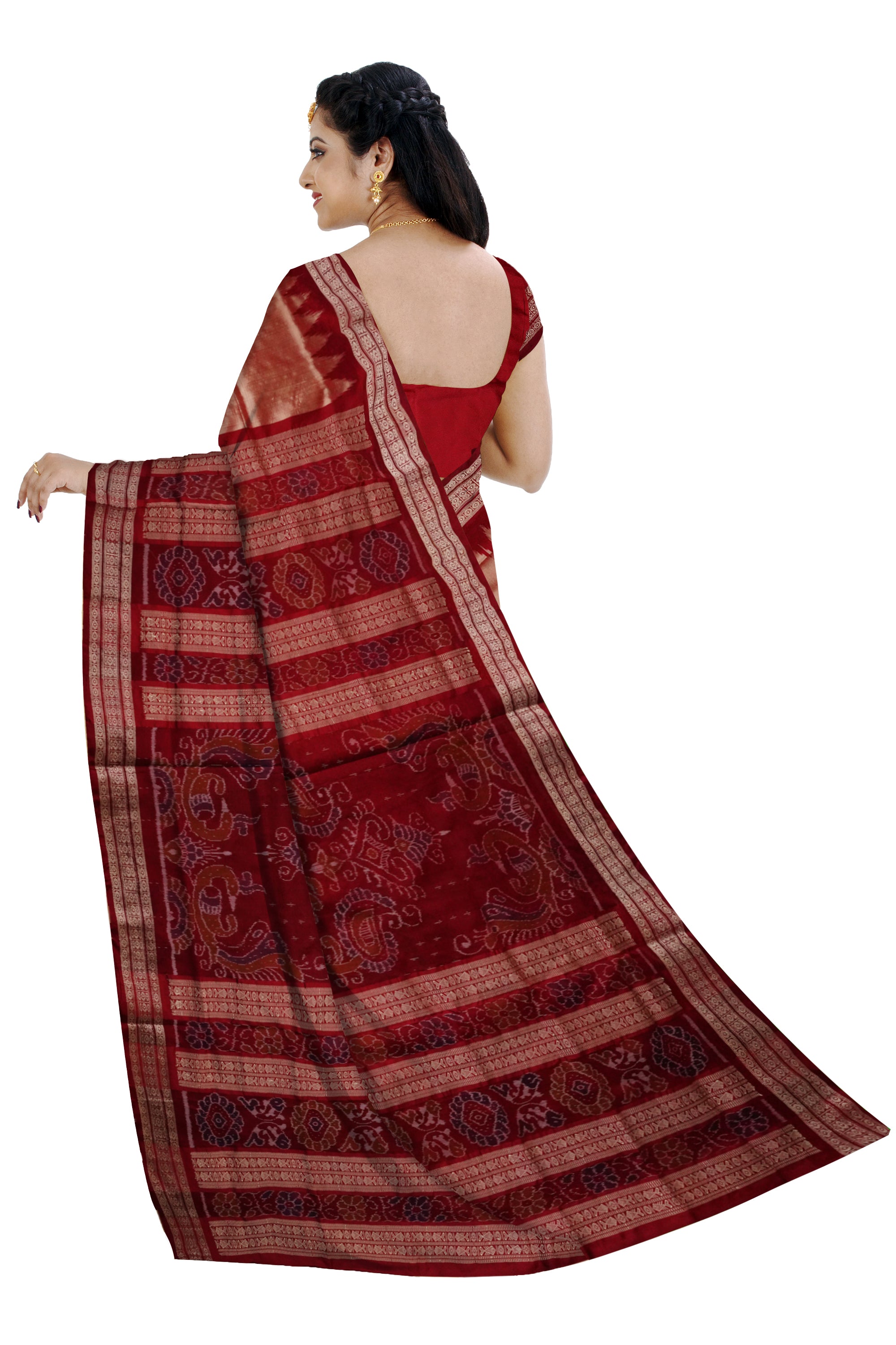 Peach & maroon color bomkei pata saree. - Koshali Arts & Crafts Enterprise